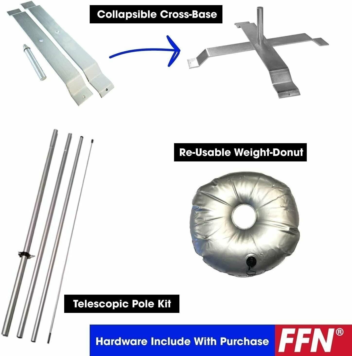 FFN Barber Feather Flag Kit with Cross-Base and Weight-Donut, Outdoor…