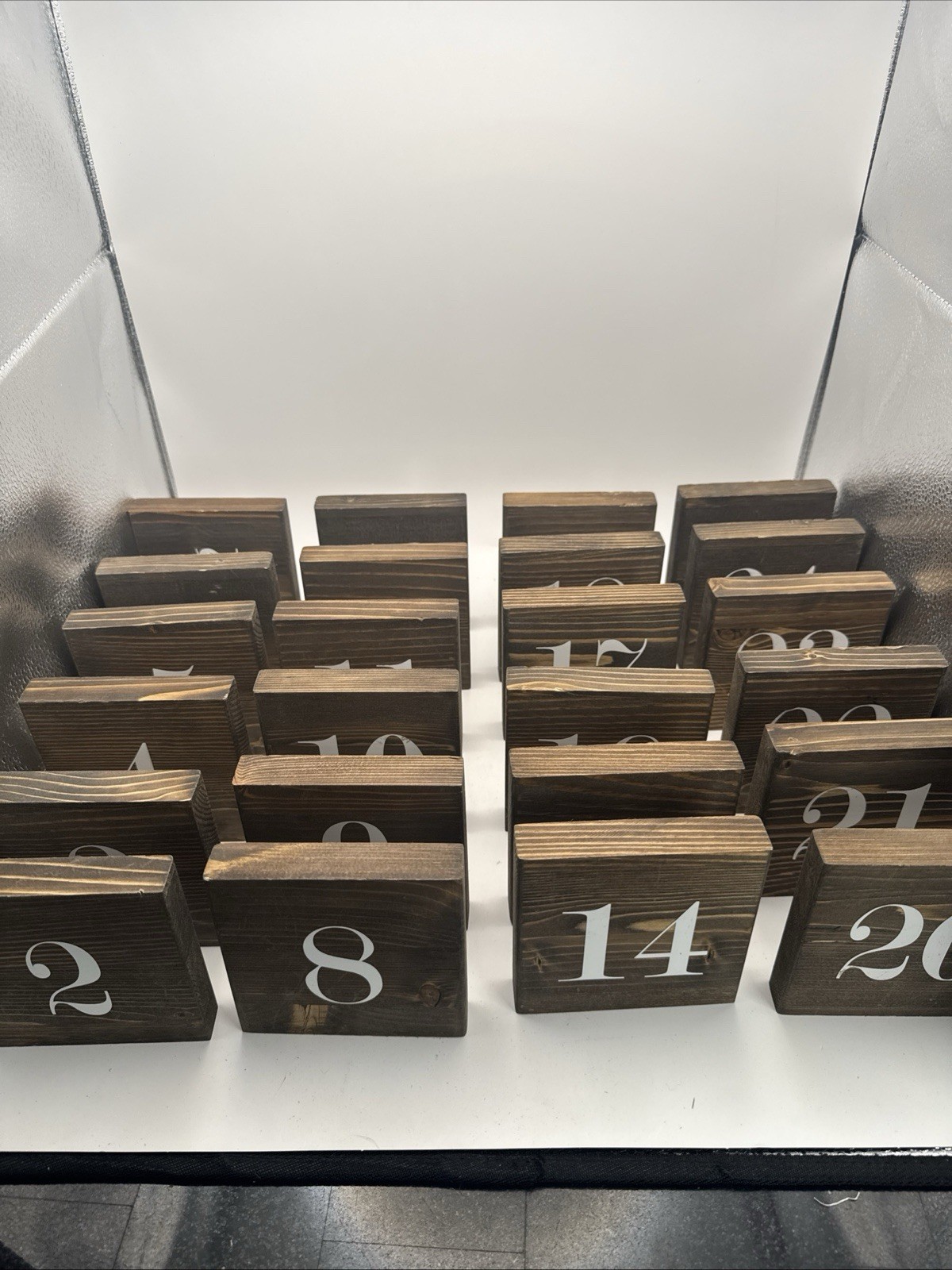 24 Pieces Rustic Wooden Table Numbers 1-12 Double Sided Numbered 4”x4”
