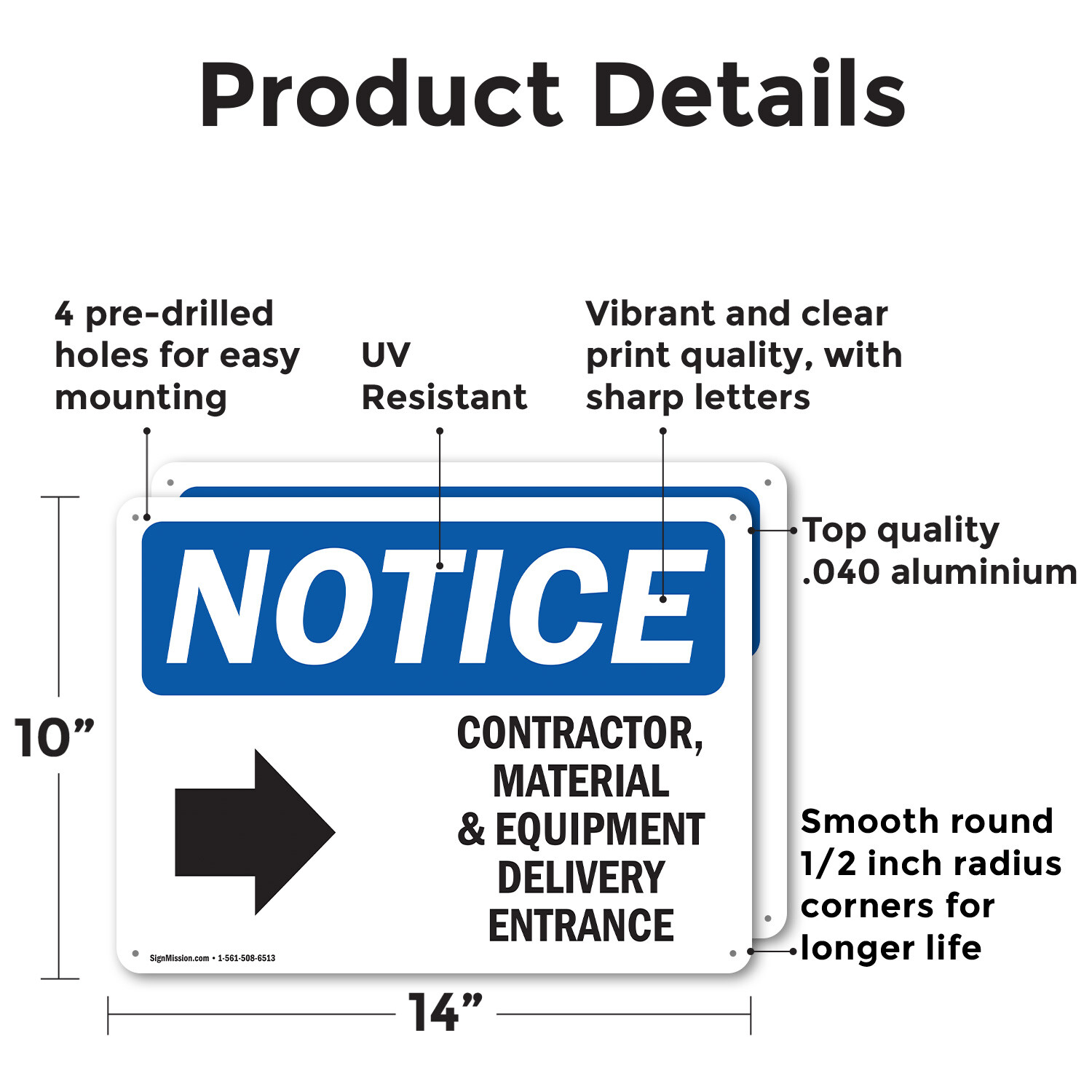 (2 Pack) Contractor Material And Equipment OSHA Notice Sign Decal Metal Plastic