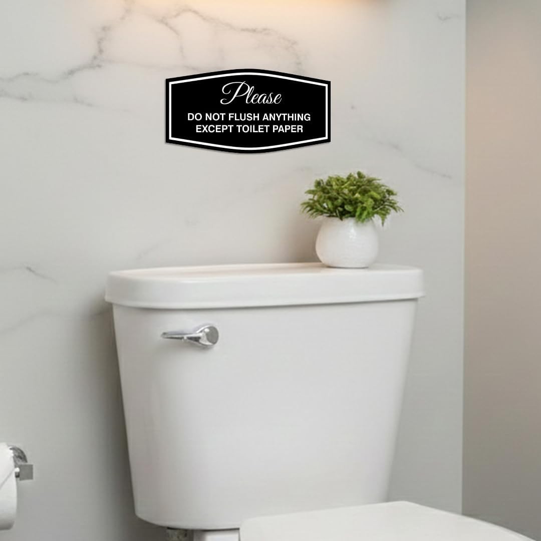 5 Pack Fancy Please Do Not Flush Anything Except Toilet Paper Sign Black Gold