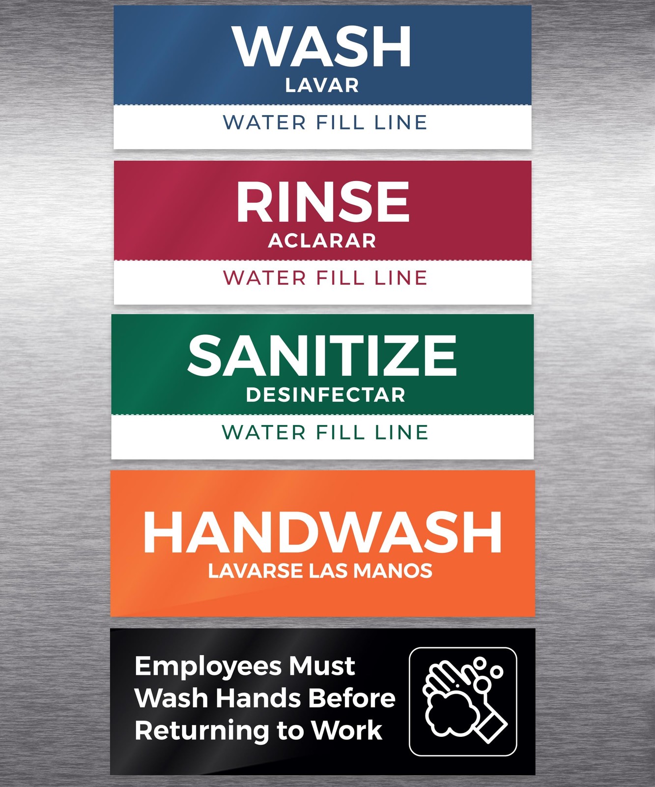 5 Pack Wash Rinse Sanitize Sink Labels Waterproof Sticker Signs 3 Compartment