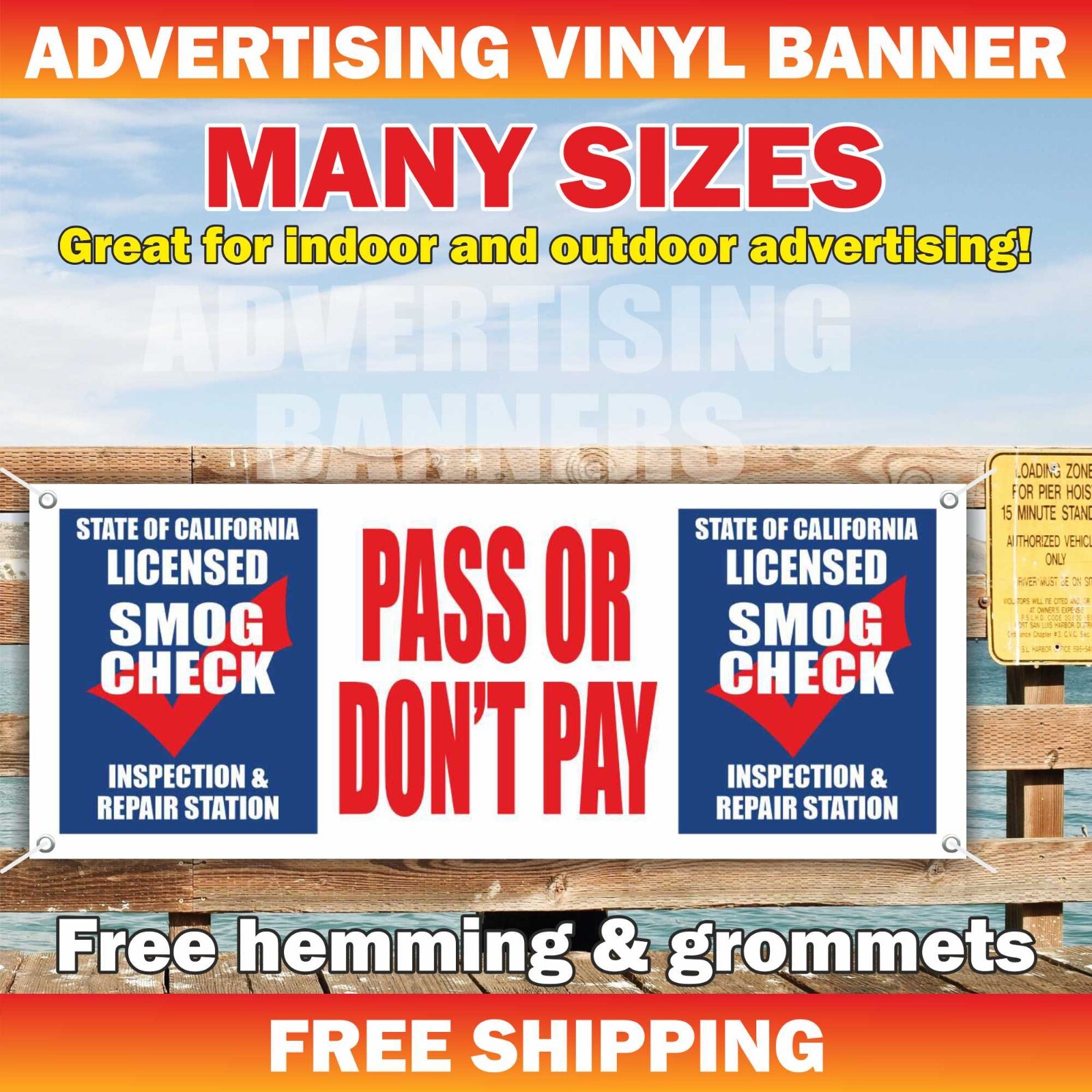 PASS OR DON’T PAY State Inspection Advertising Banner Vinyl Sign Service Repair