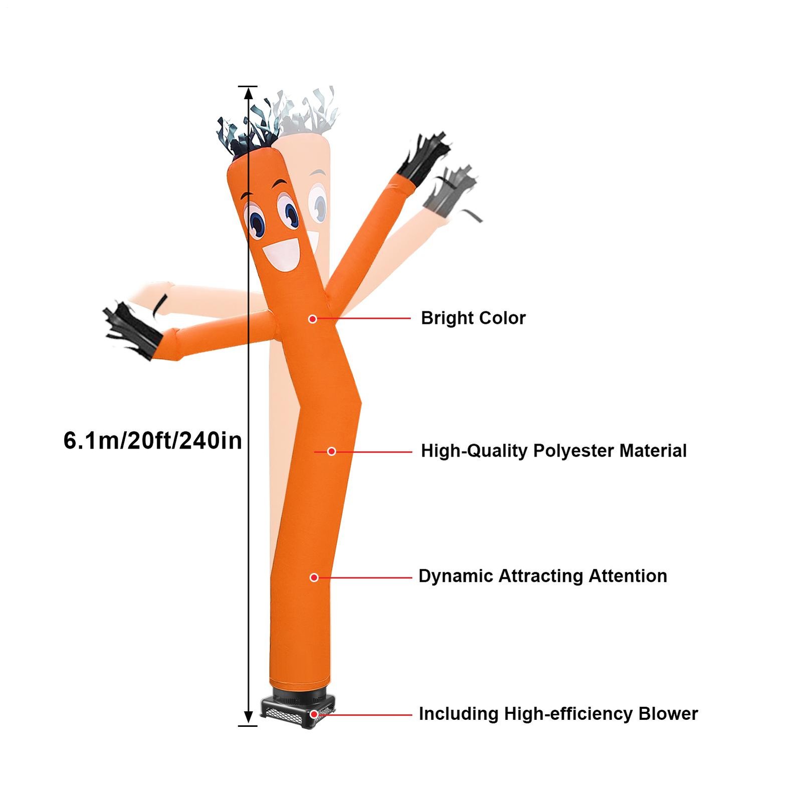 Inflatable Tube Figure with 750W Blower Fan, 20 ft Tall Waving Display