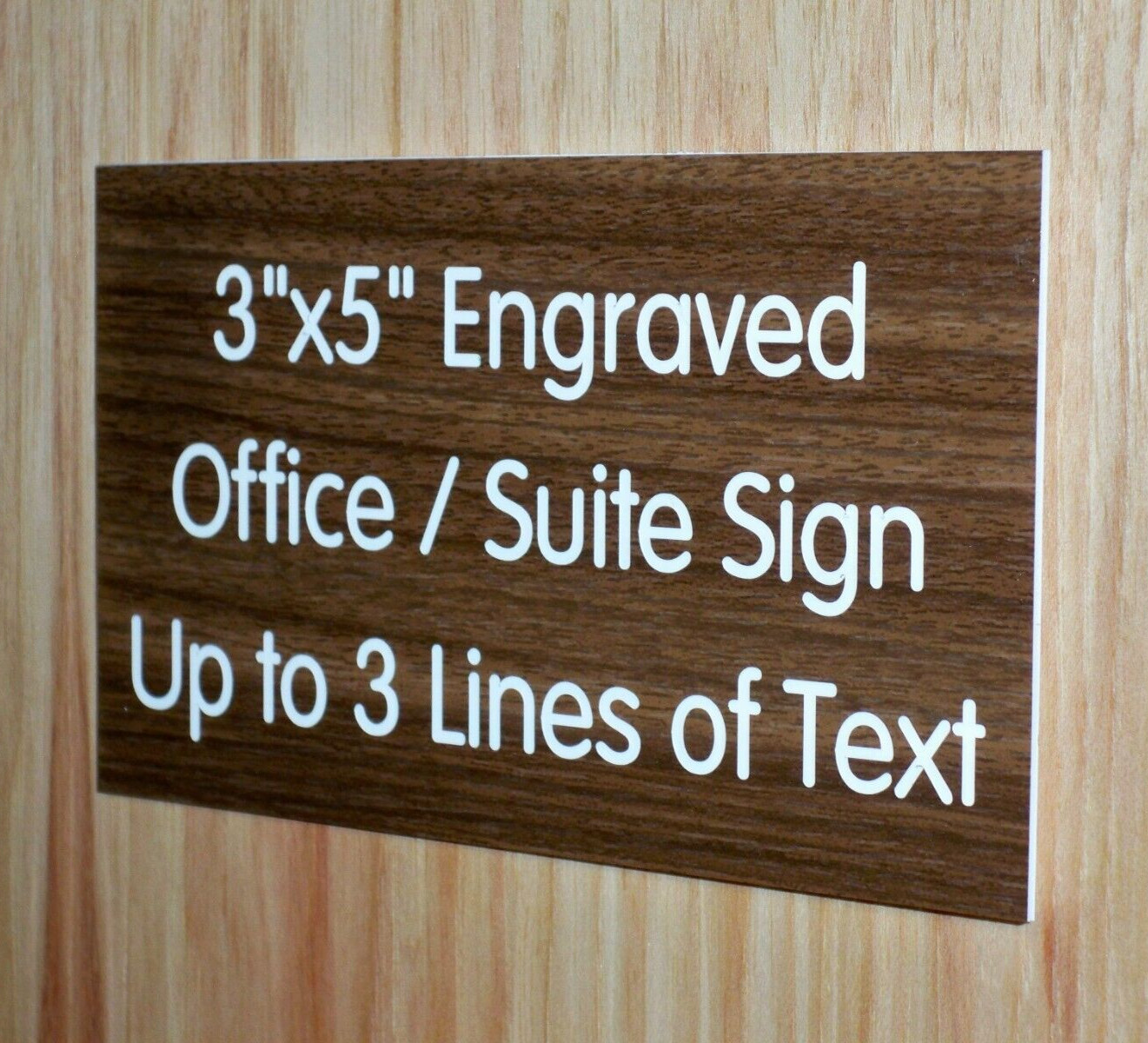 Custom Engraved 3×5 Walnut Woodgrain Plaque Sign | Add Your Wording w/ Adhesive