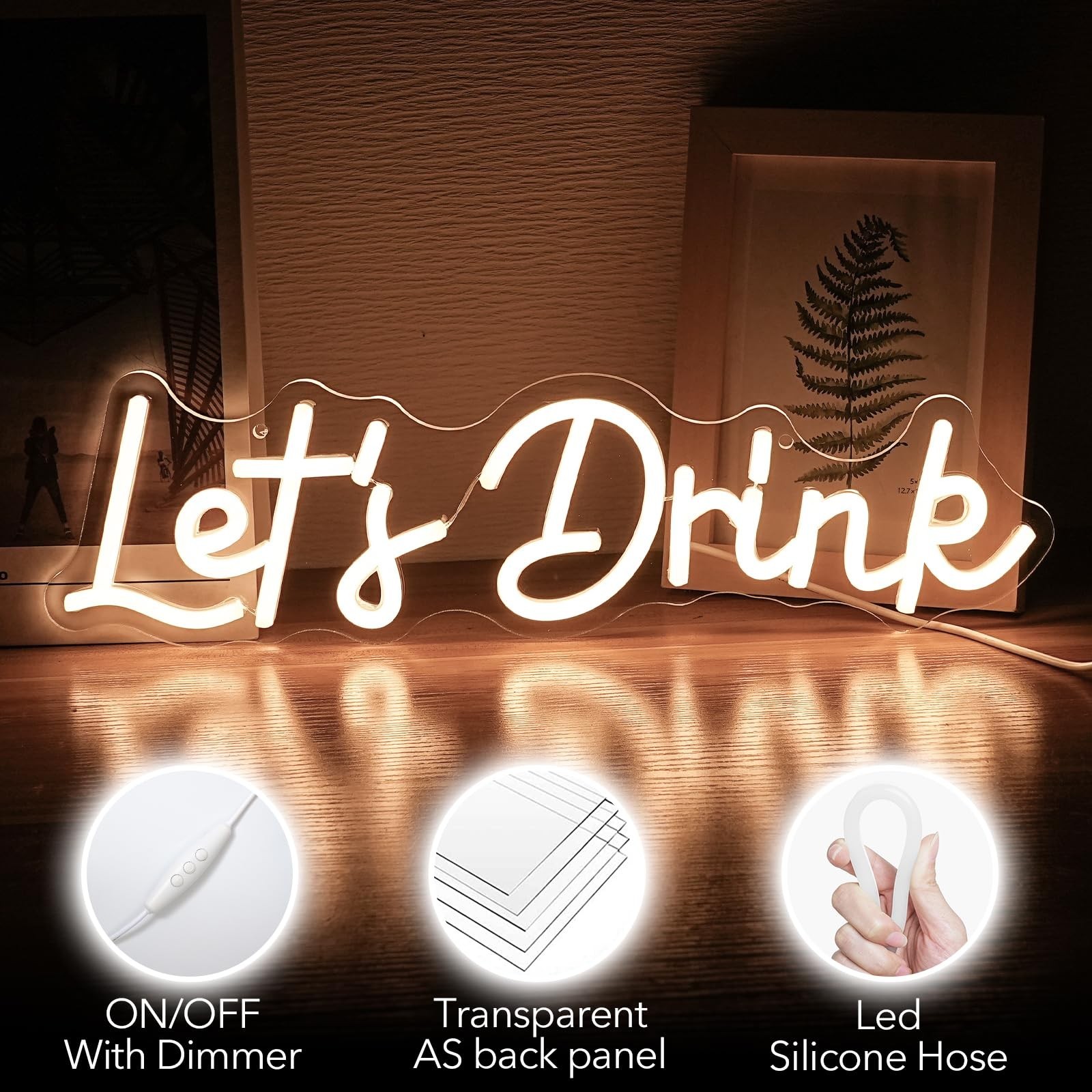 Let’s Drink Neon Sign,Bar Neon Sign For Wall Decor,Warm White Led Signs Usb P…