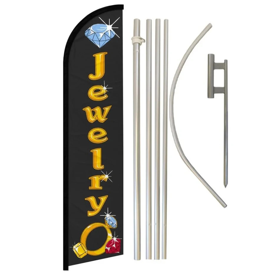Jewelry Windless Full Curve Advertising Banner Flag & Pole Kit