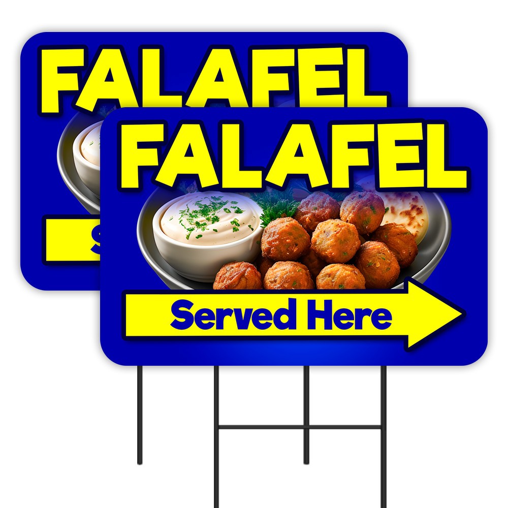 Falafel 2 Pack Double-Sided Yard Signs 16″ x 24″ with Metal Stakes (Made in Texa