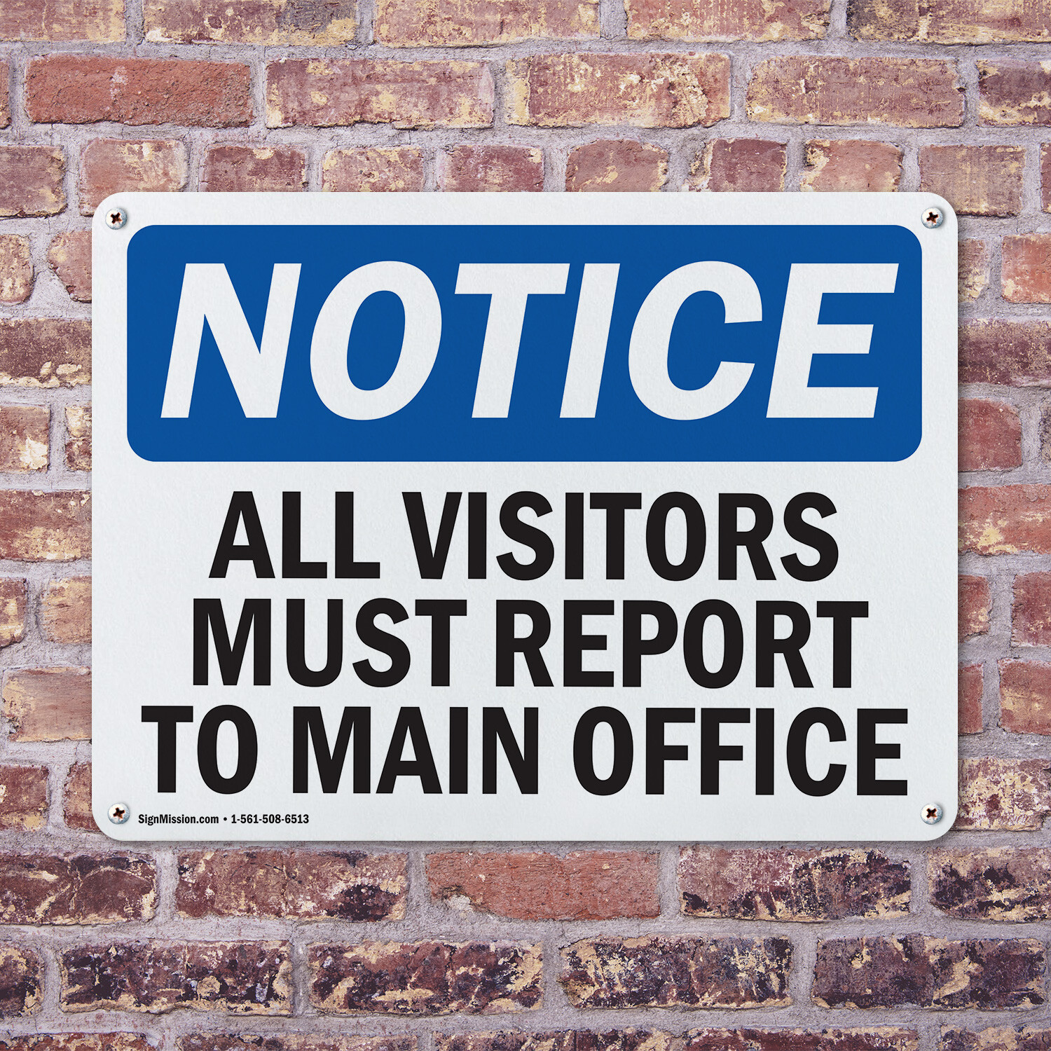 (2 Pack) All Visitors Must Report To Main Office OSHA Notice Sign Decal Metal