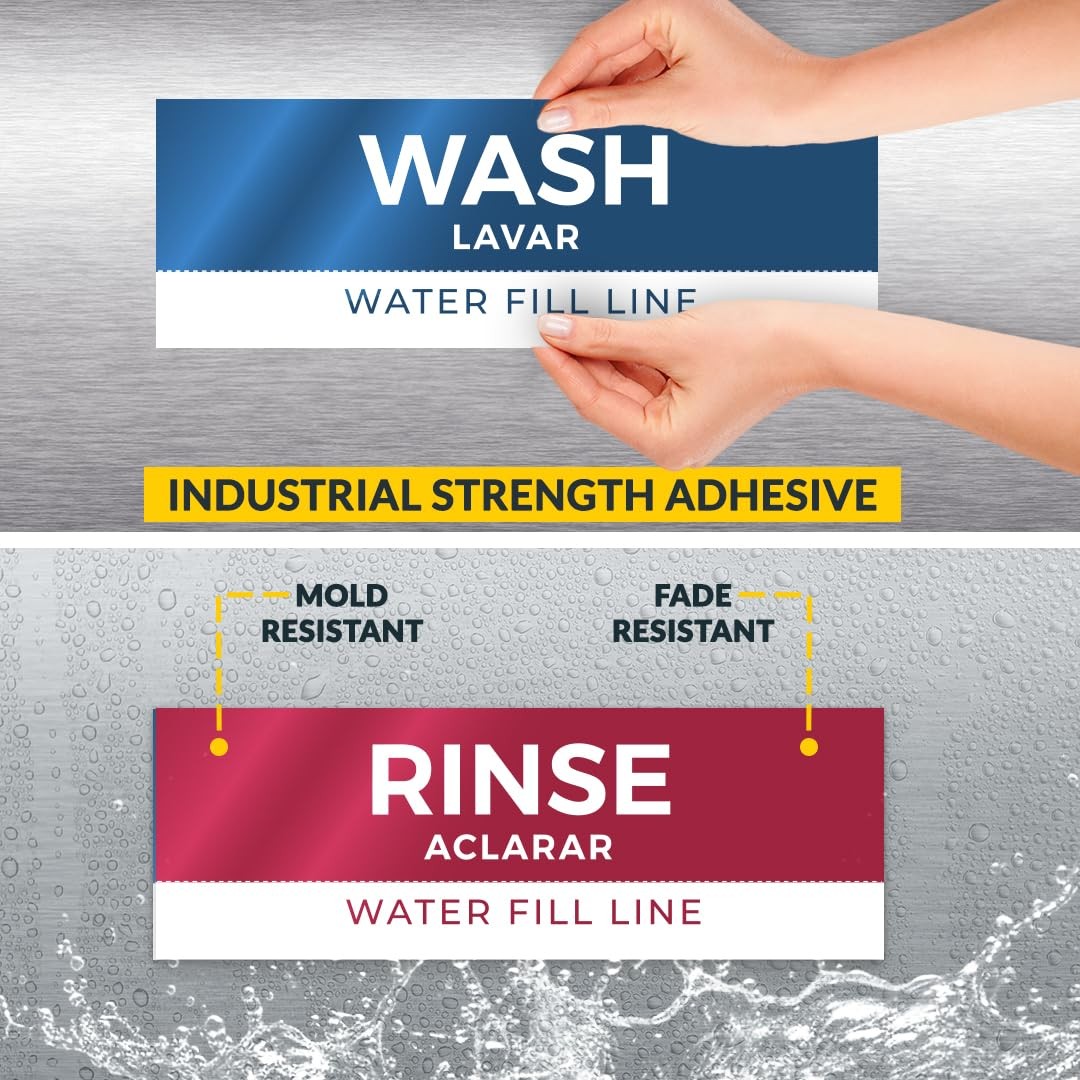 5 Pack Wash Rinse Sanitize Sink Labels Waterproof Sticker Signs 3 Compartment