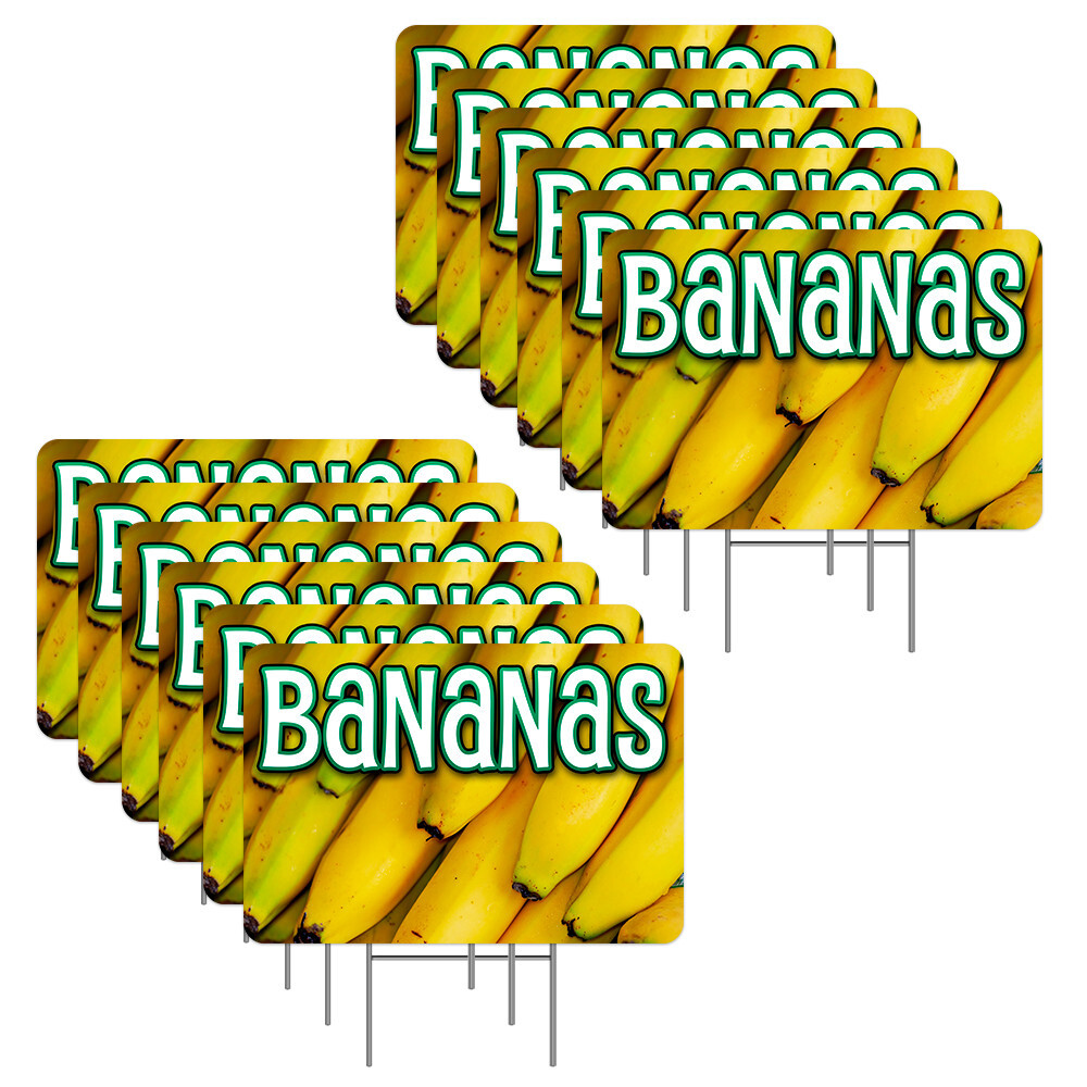 Bananas 12 Pack Yard Signs – Each Sign is 24″ x 16″ Single-Sided and Comes with