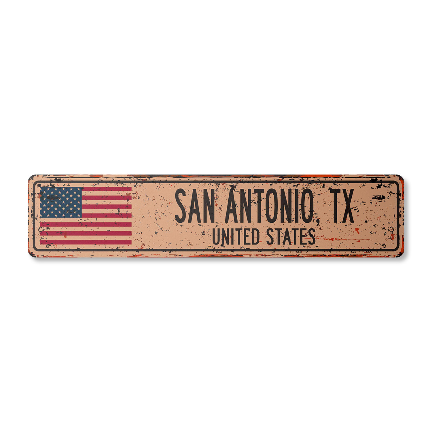 SAN ANTONIO TX UNITED STATES Vintage Street Sign American flag city country rust