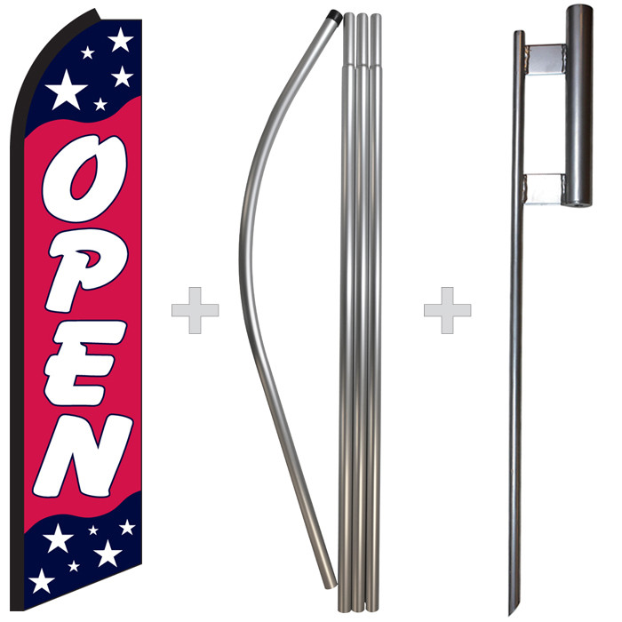 Open Americana 15′ Tall Swooper Flag & Pole Kit Feather Super Banner