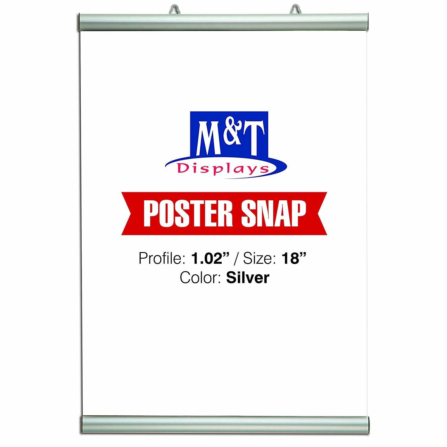 Poster Snap Hanger Set 18 inch Wall Mounting Silver 1.02″ Aluminum Profile