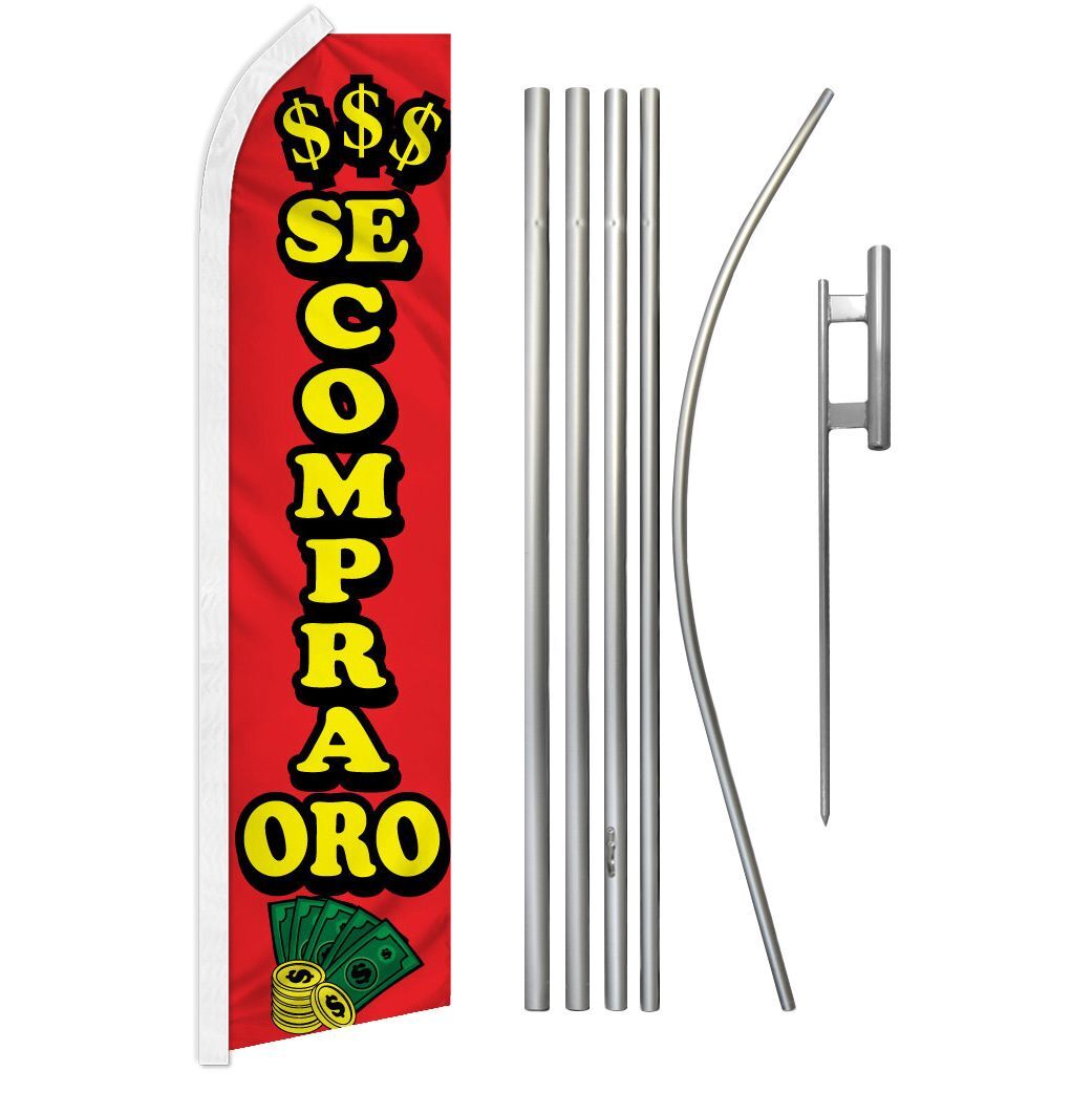“SE COMPRA ORO” Advertising Super Flag & Pole Kit we buy gold jewelry coins $$$