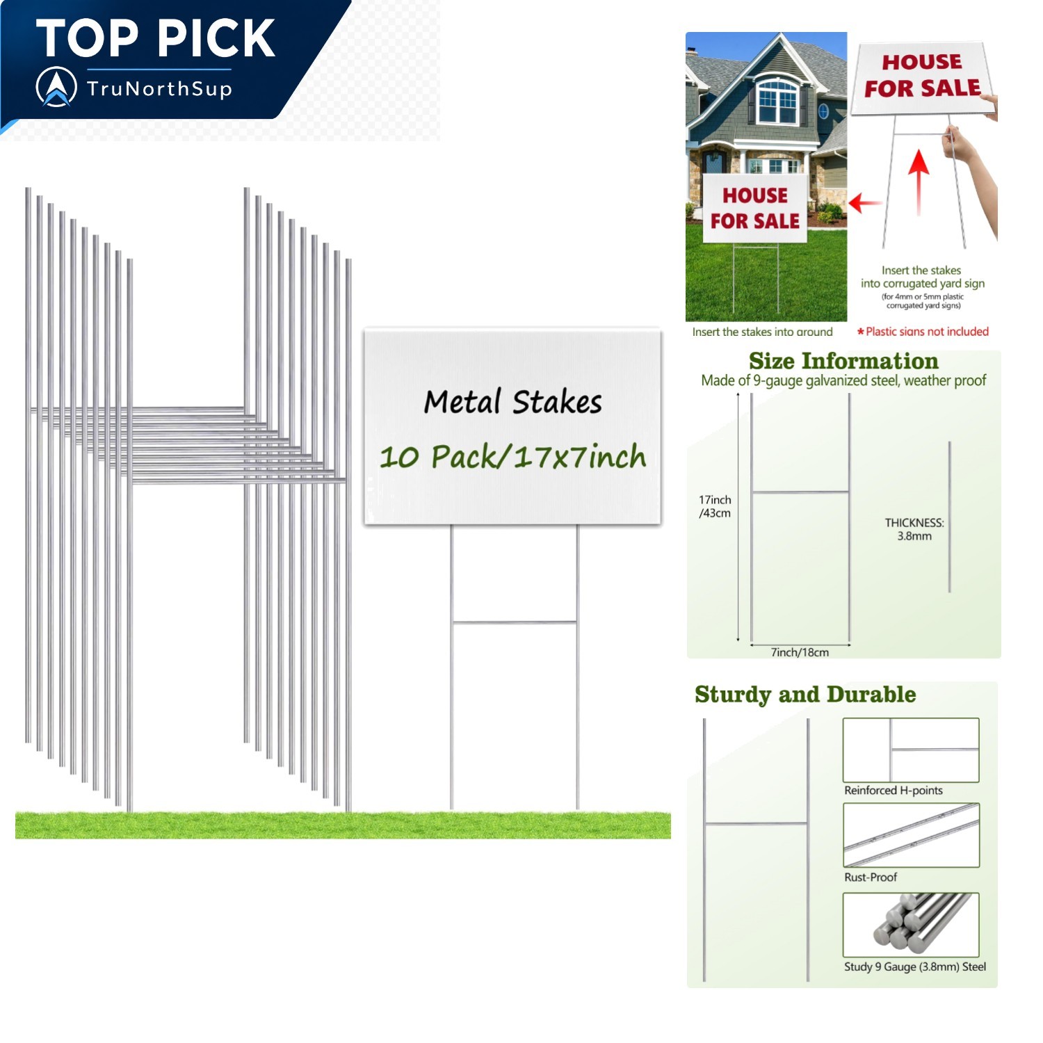 17×7 inch Yard Sign Stakes Metal 10 Pack for Corrugated Plastic Signs Ground …