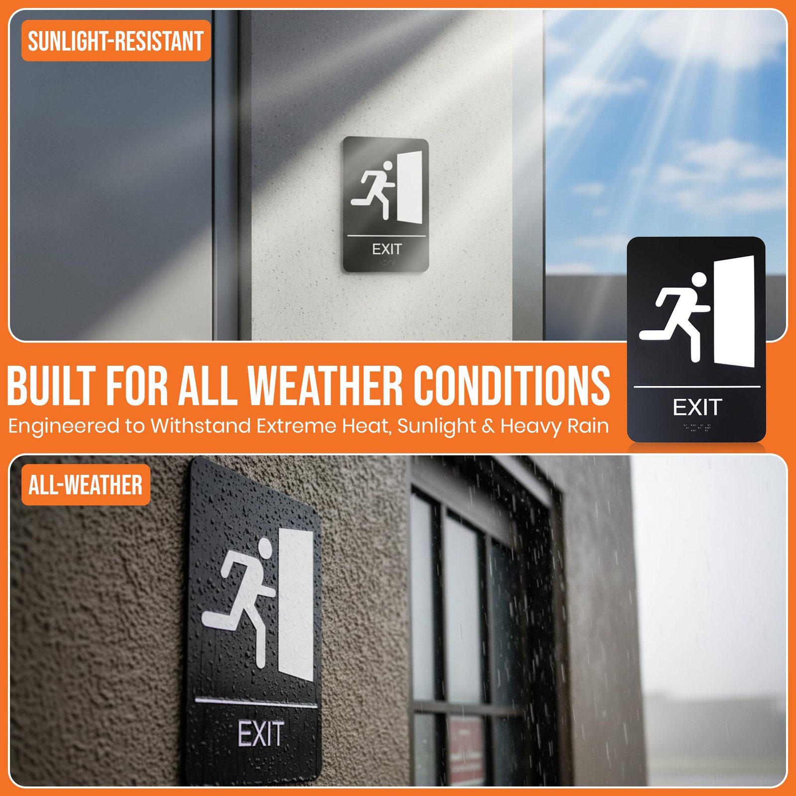 6 x 9-Inch Exit Door Sign with Adhesive, Black, ADA Compliant with Braille Le…
