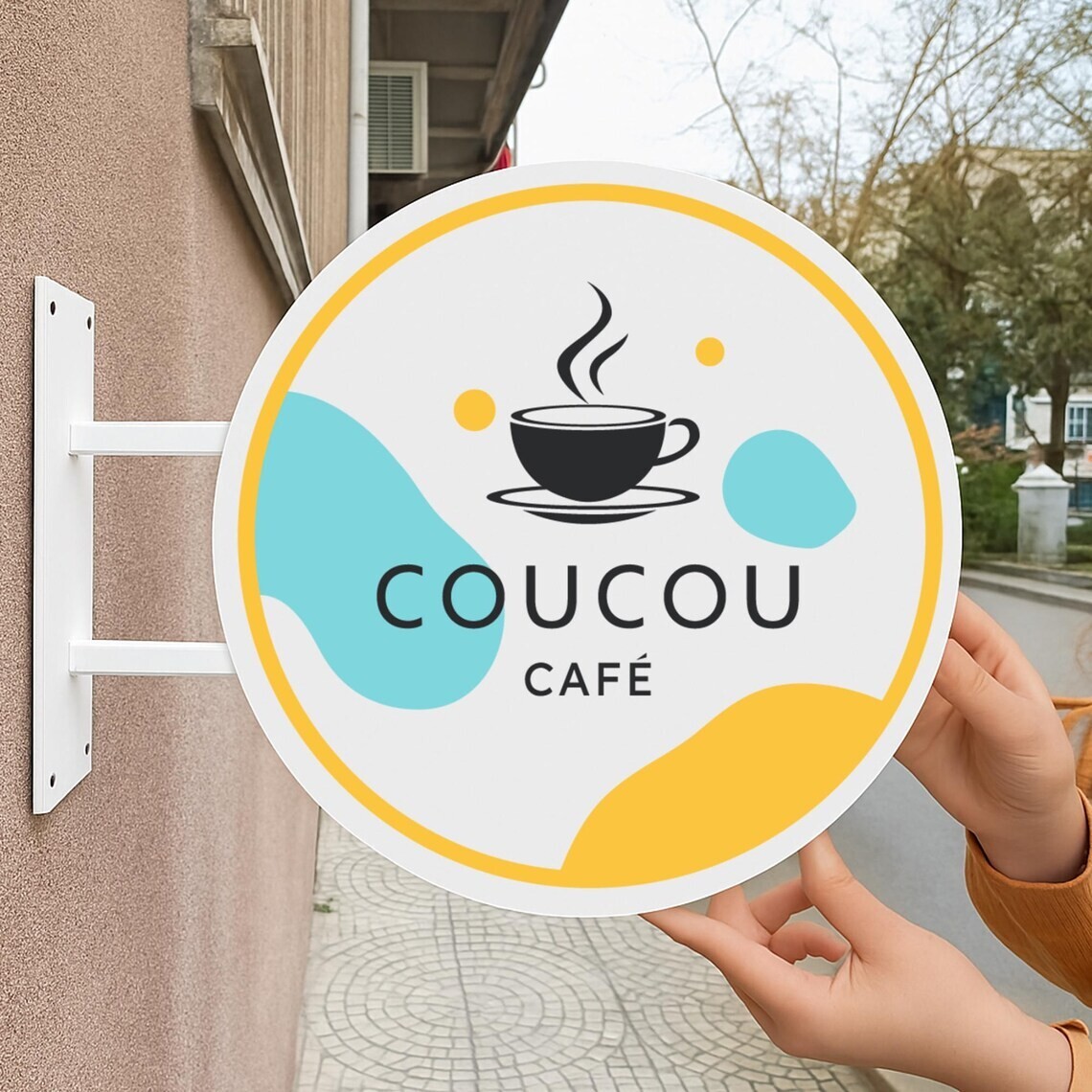 Custom Two-Sided Round Blade Sign, Wall Mounted Hanging Business Logo Storefront
