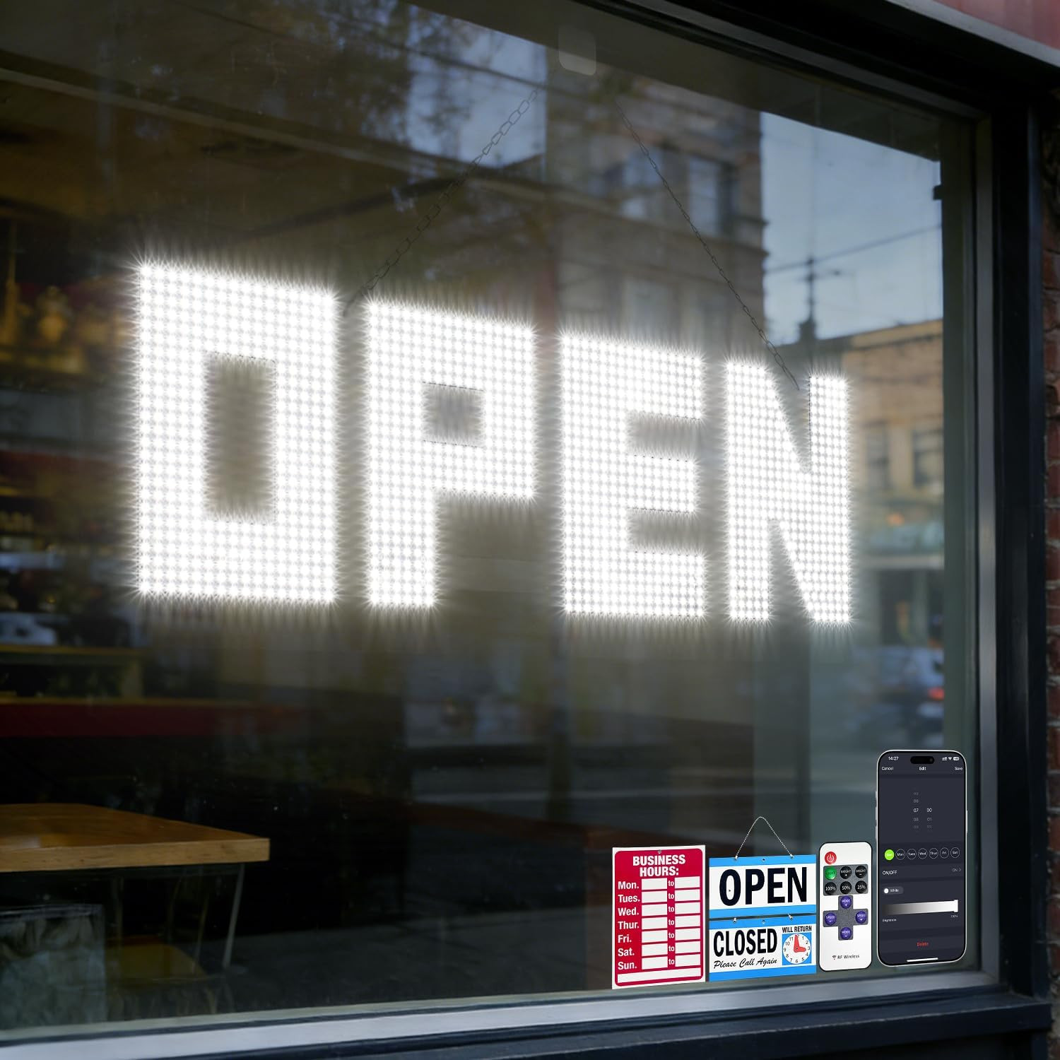36″X12″ Bright Dimmable LED Open Sign for Storefronts, Bars & Cafes