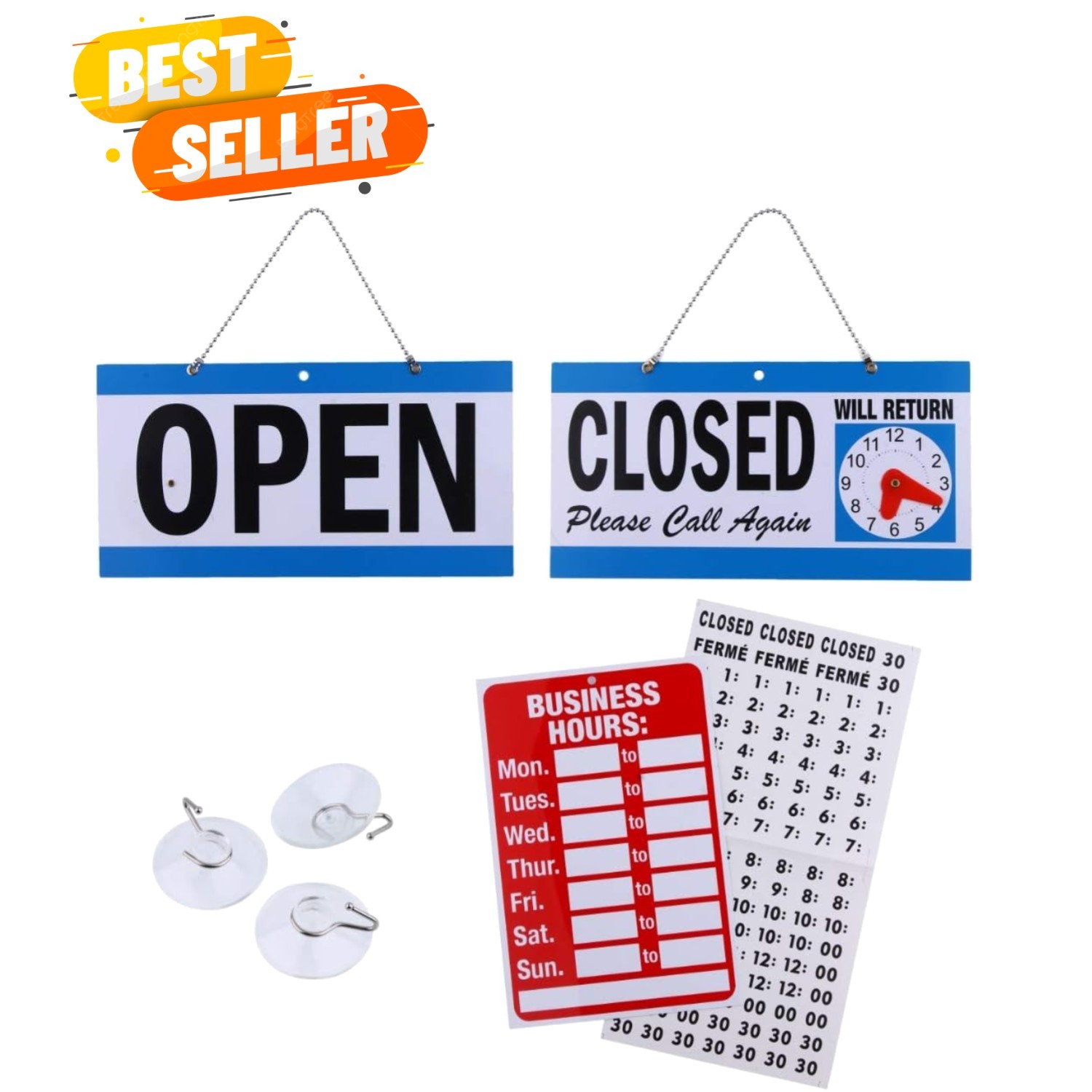 Open Signs for Business, Bundle of Office Hours Sign Will Return Clock with S…