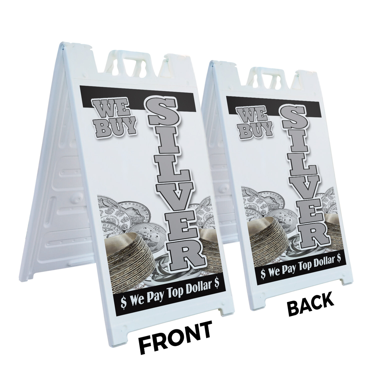 A-frame Sidewalk We Buy Silver Vertical 24″ x 36″ Double Sided A-Frame Sidewalk