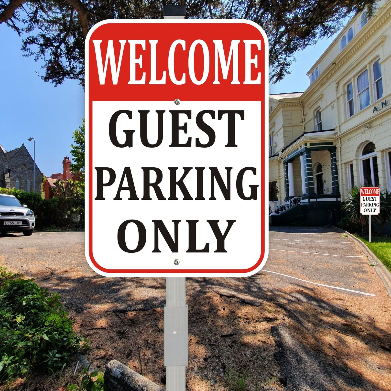 Welcome Guest Parking Only Sign 10×14 Inch Reflective Aluminum Stake 2 Pack