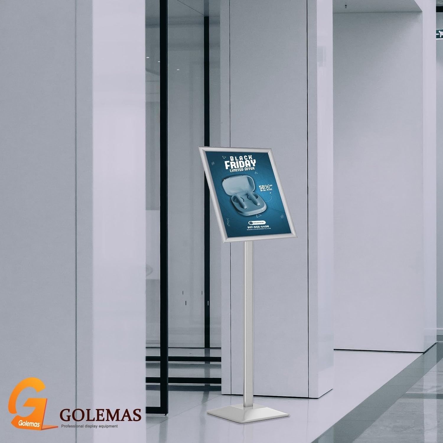 Golemas Sign Stand For Display, 11lbs Integrated Rod Heavy Duty Pedestal Floor