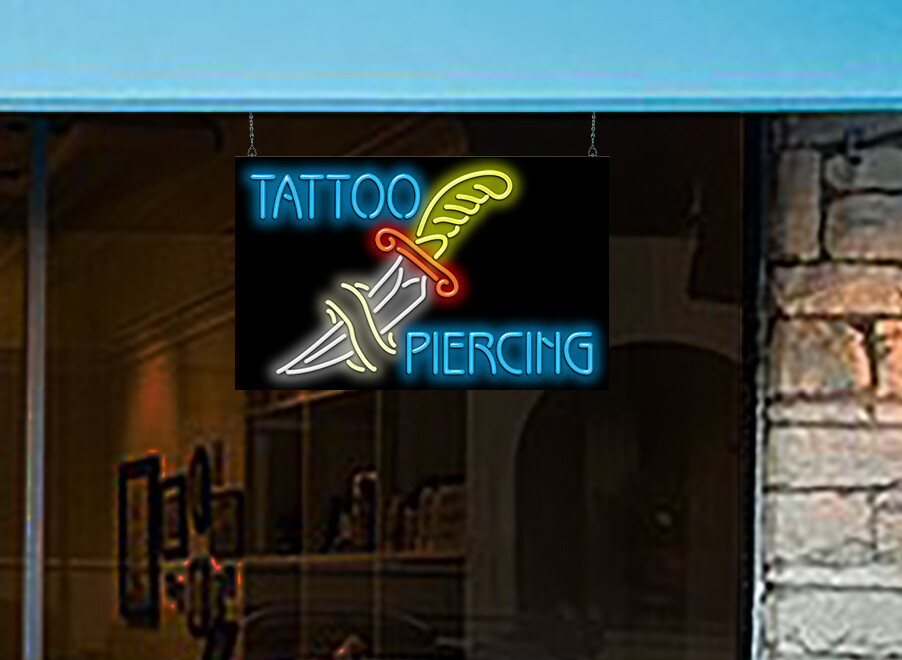 Tattoo Piercing Neon Sign REAL Neon Window Sign Hand Bent Advertisement
