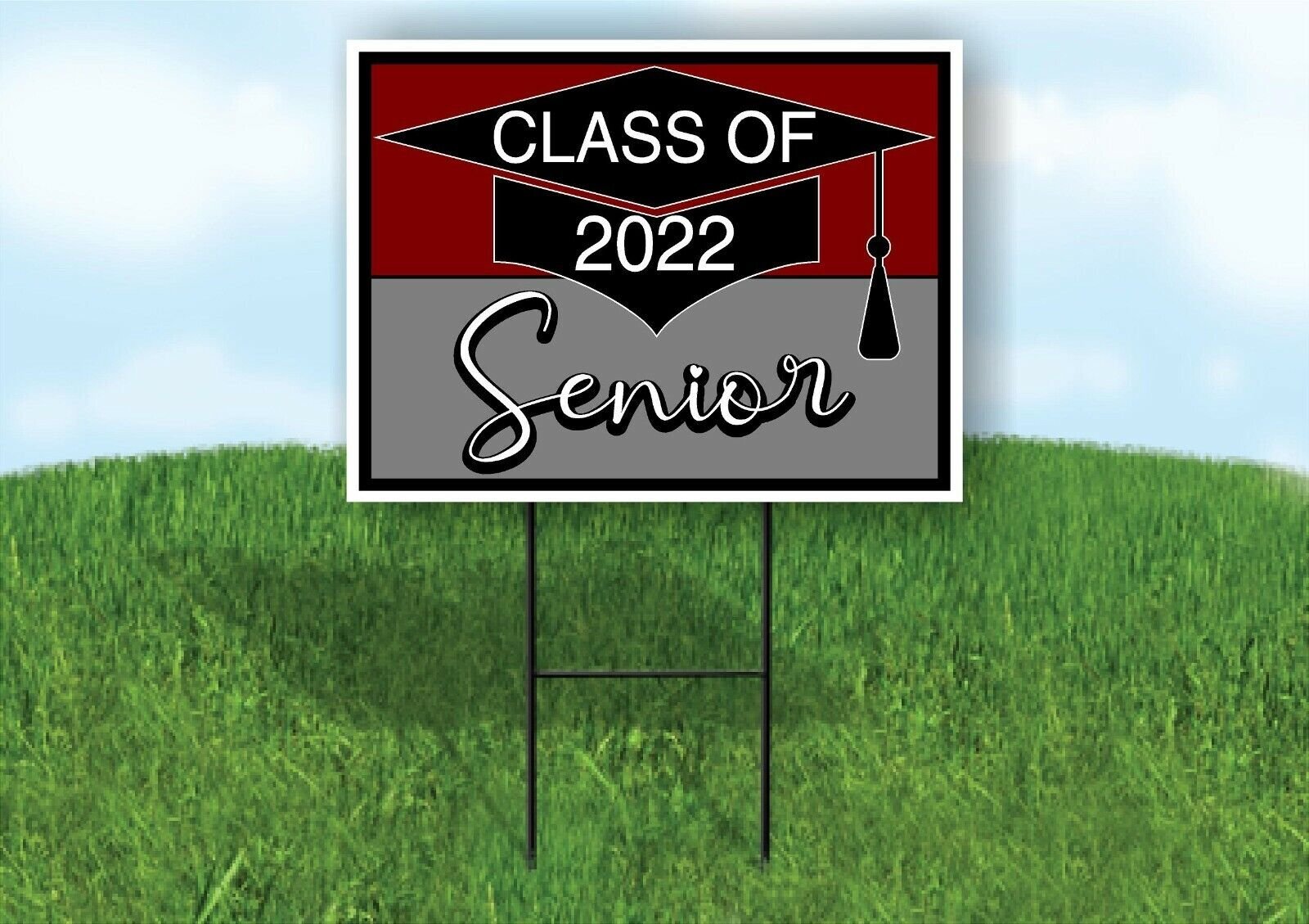 CLASS 2022 SENIOR MAROON GRAY Yard Sign with Stand LAWN SIGN
