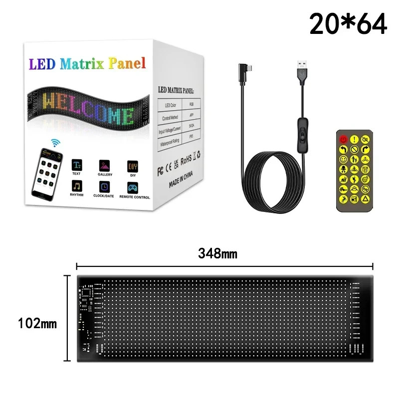 LED Matrix Pixel Panel, Scrolling Bright Advertising LED Signs, Flexible USB 5V