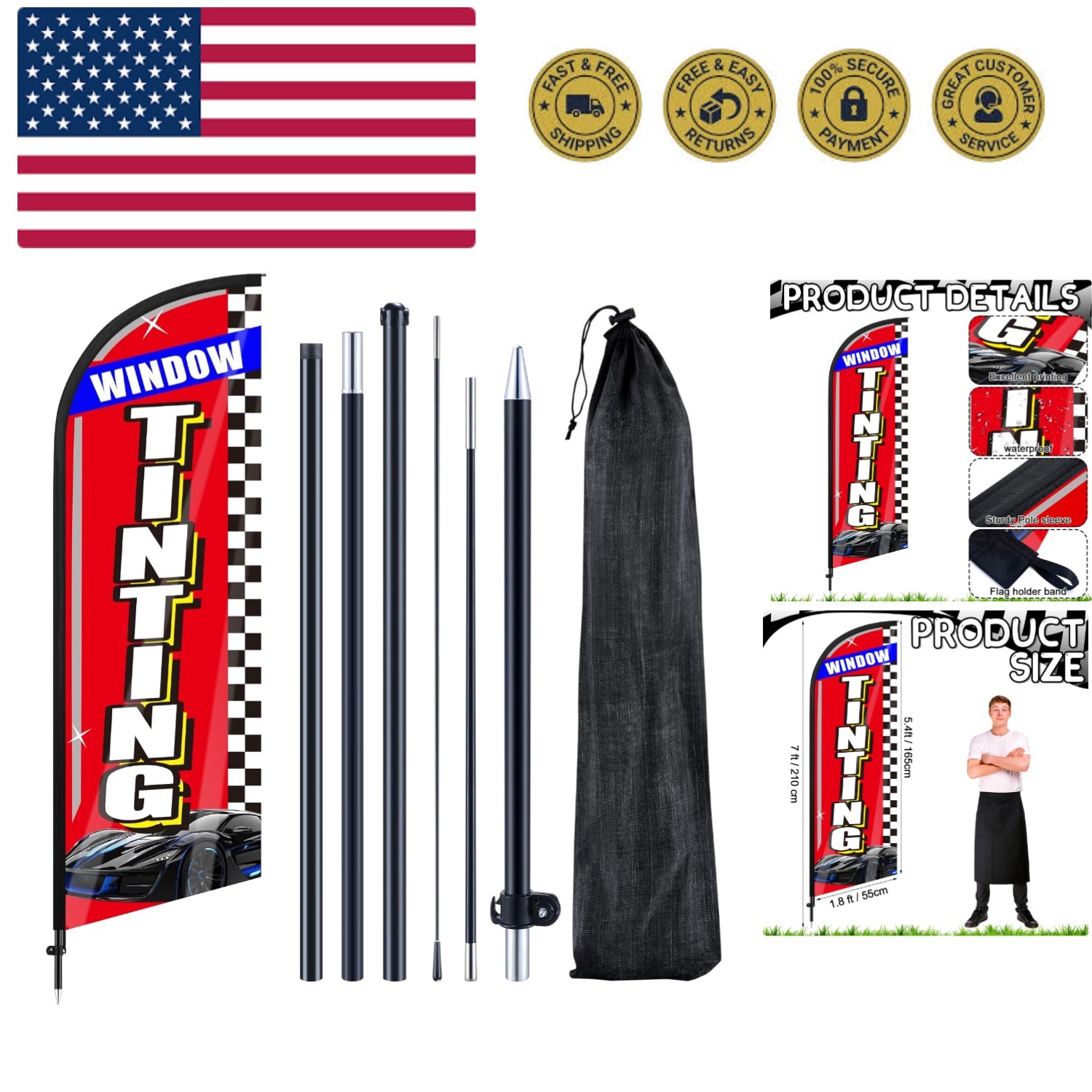 Advertising Feather Flag 7 ft Advertising Swooper Flag Banner Signs with Pole…