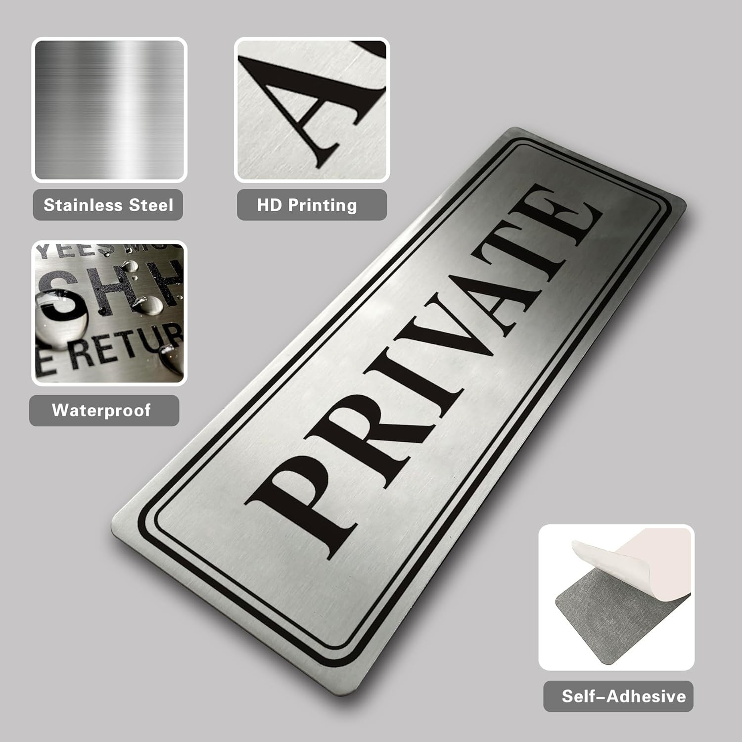 Metal Stainless Steel Private Sign for Doors,With Self Adhesive,9x3inPrivate …