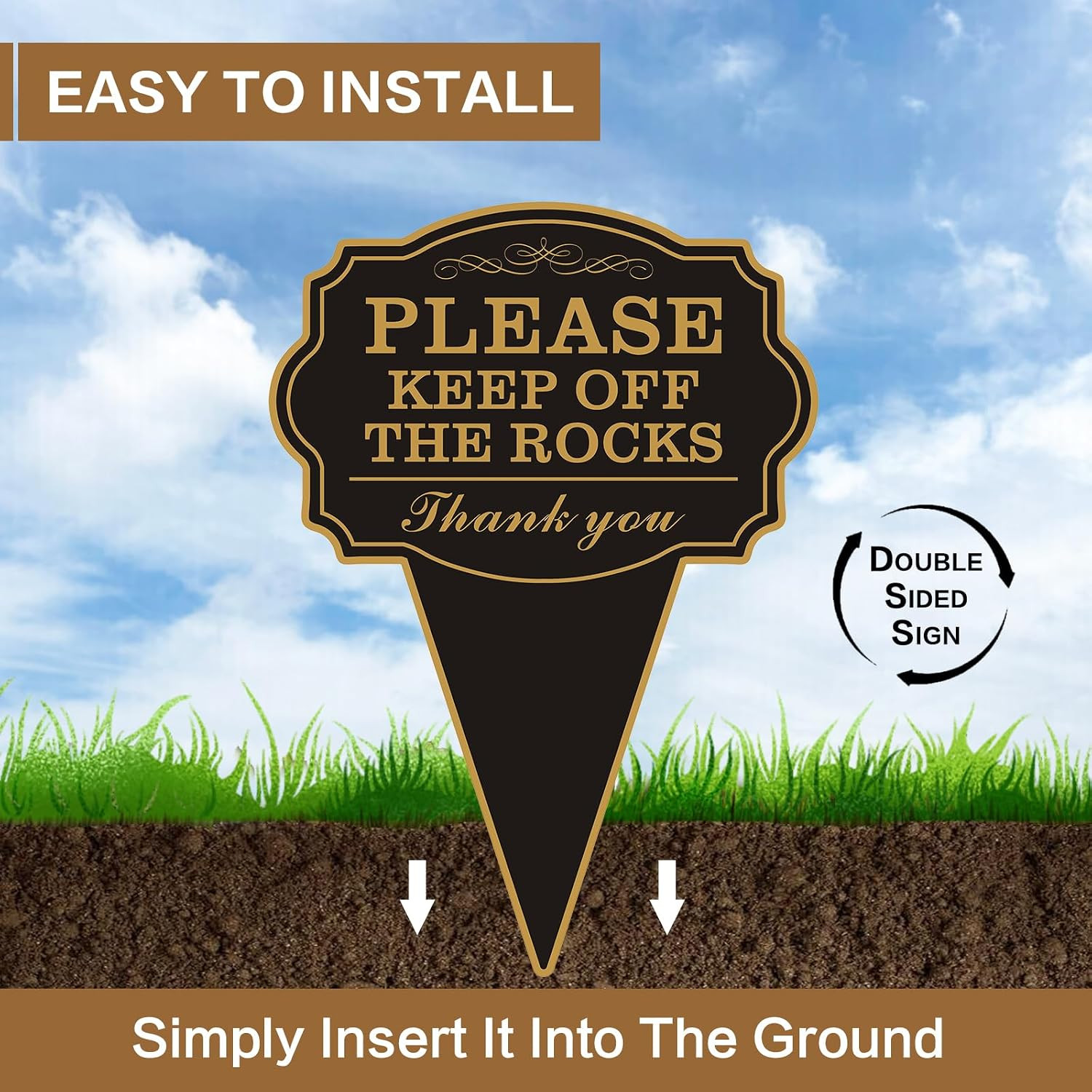 Double Sided Yard Sign, Please Stay off with Stake, 10″X14″ Keep off the Rocks M