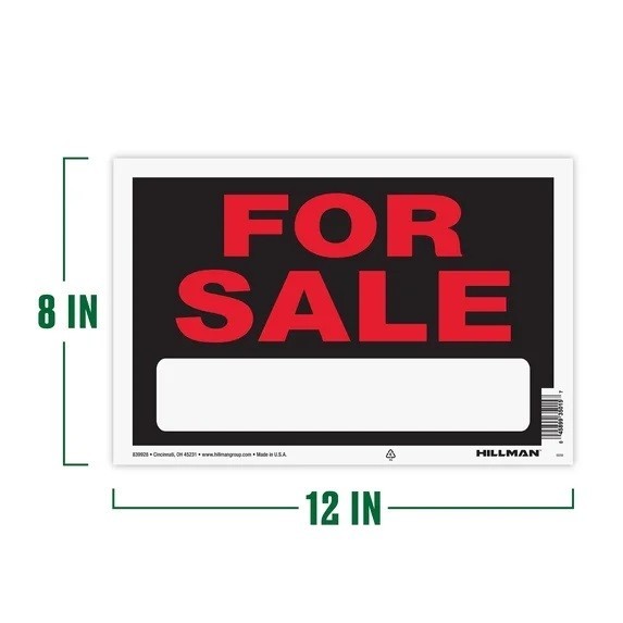 (2 pack) Hillman For Sale Sign, Garage Sale Sign, Black and Red, Plastic, 8″x12″