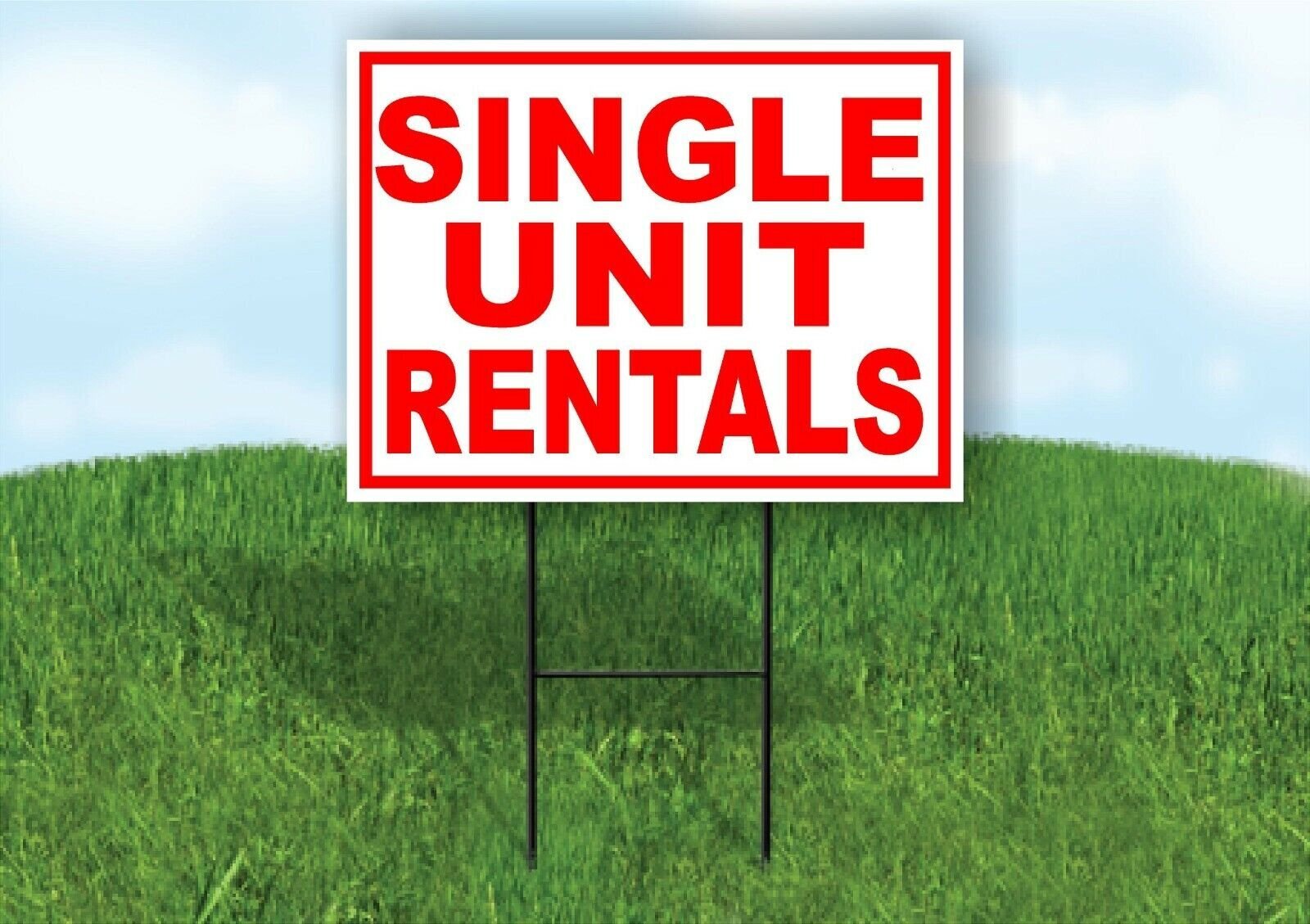 SINGLE UNIT RENTALS RED WHITE Yard Sign Road with Stand LAWN SIGN