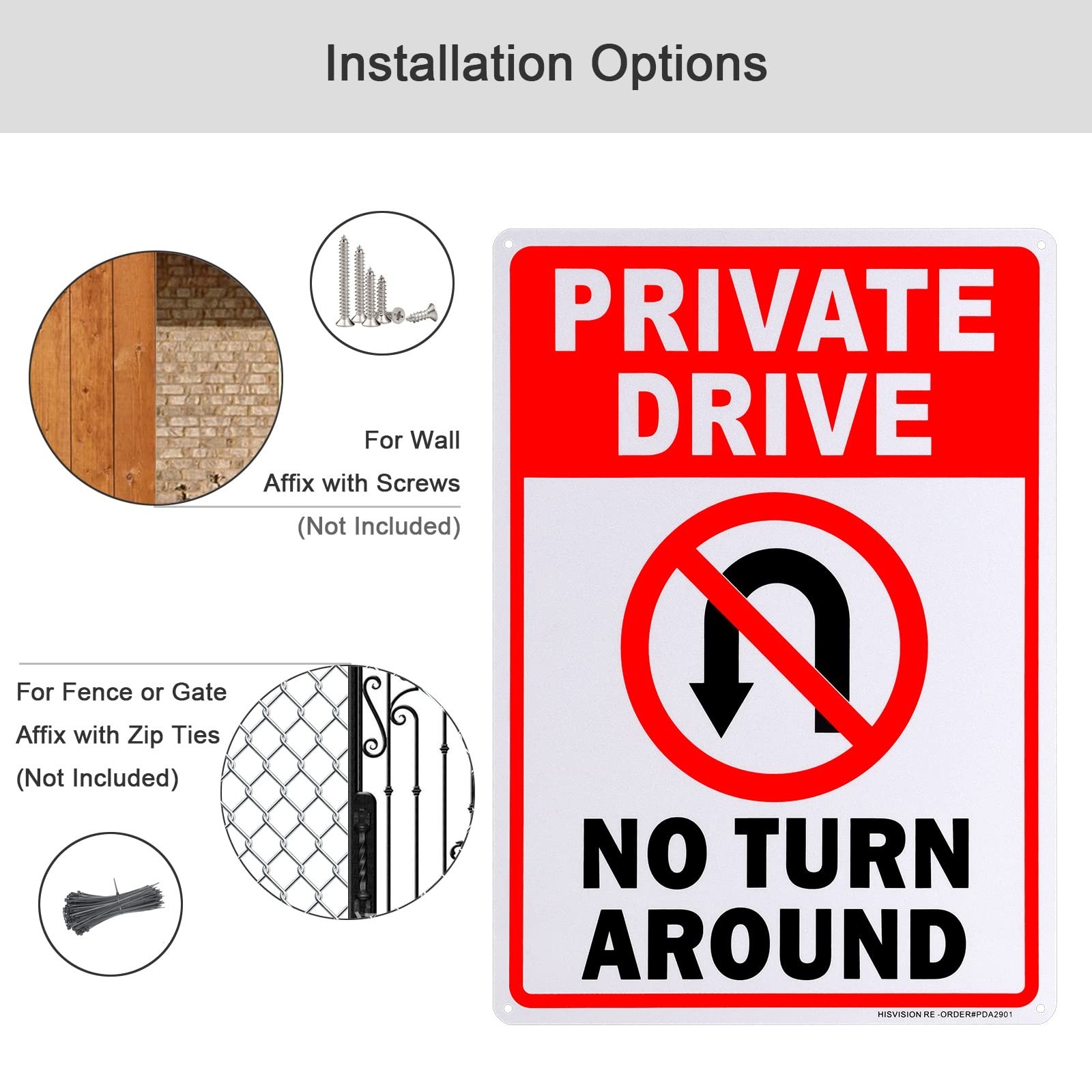 Private Drive No Turn Around Sign 2 Pack 10×14 Aluminum Reflective Rust Free UV