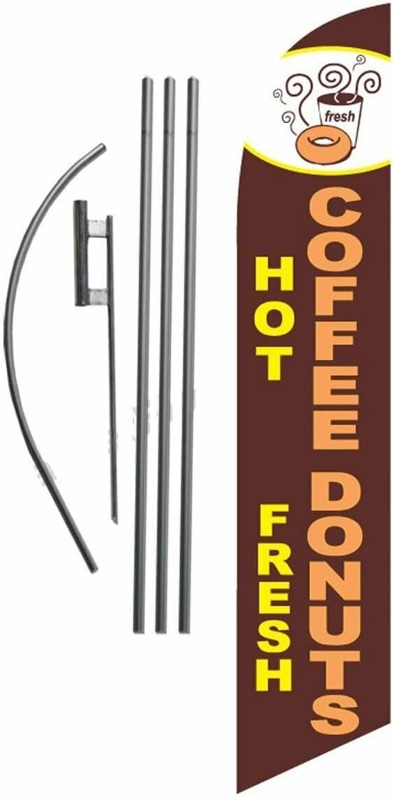 Hot Coffee and Fresh Donuts Bakery 15ft Feather Banner Swooper Flag Kit -…