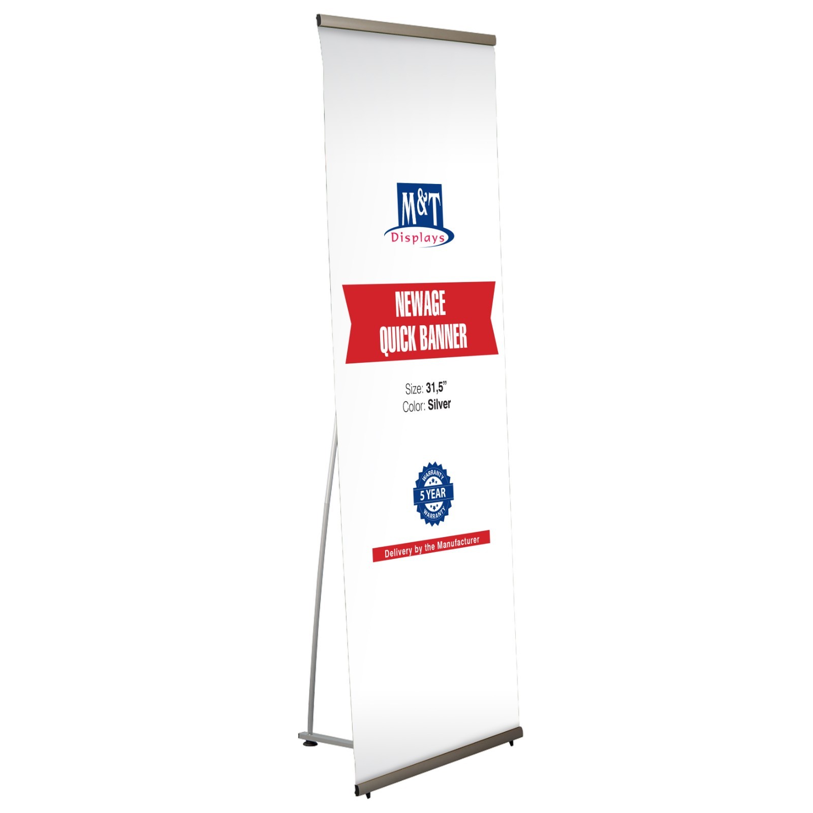 Quick Banner Holder Stand – L Shaped – 39.37×78.74 inch – Silver Aluminum