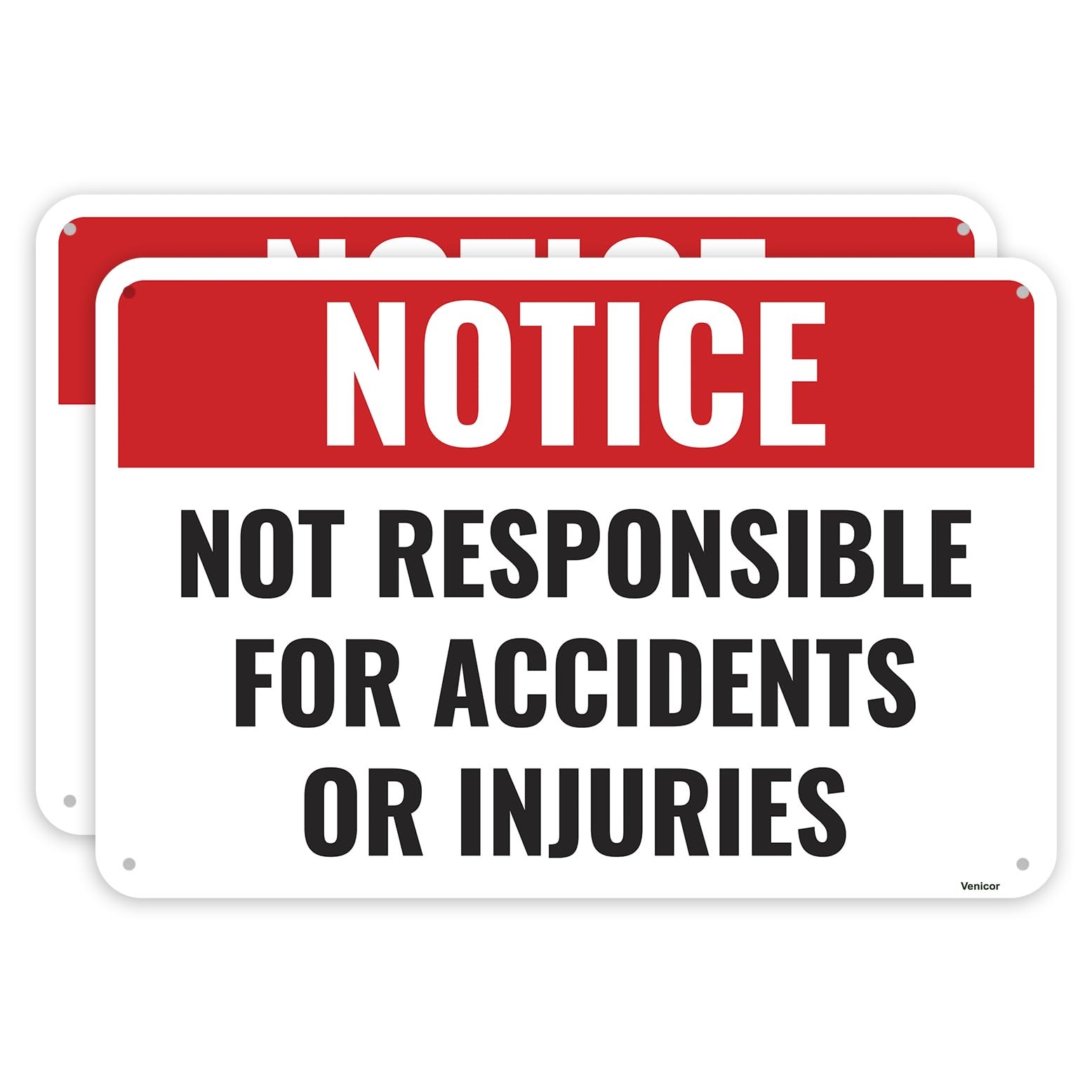 2PC Not Responsible For Accidents Or Small Signage, Black, Red, White