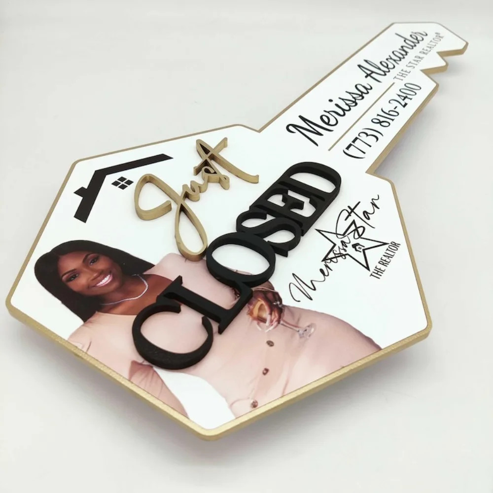 Custom Just Closed Sign with Photo 3D Key Sign Key Realtor Closed Sign
