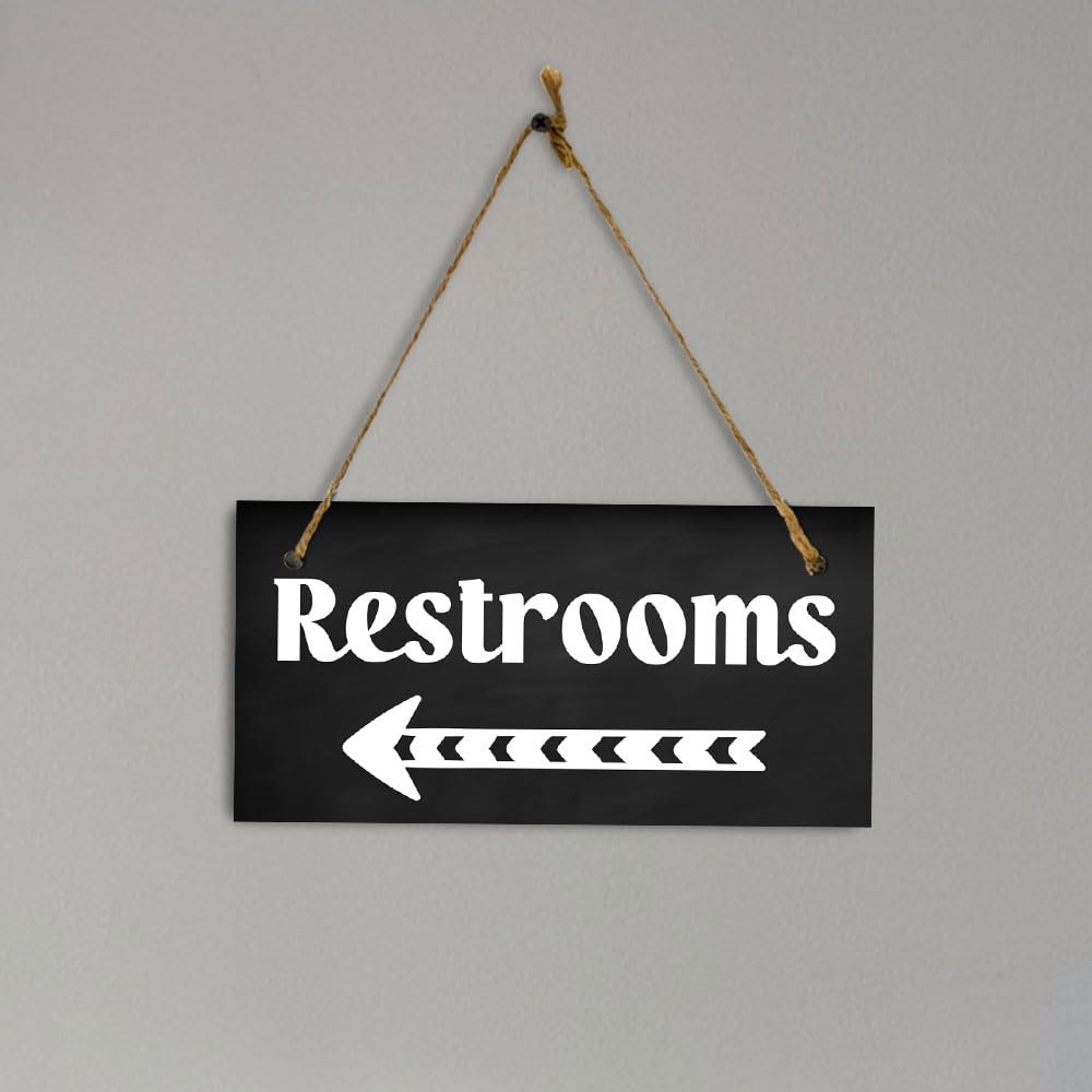 Restrooms Left Arrow 5×10 Inch Hanging Wall Door Sign Bathroom Business Tool