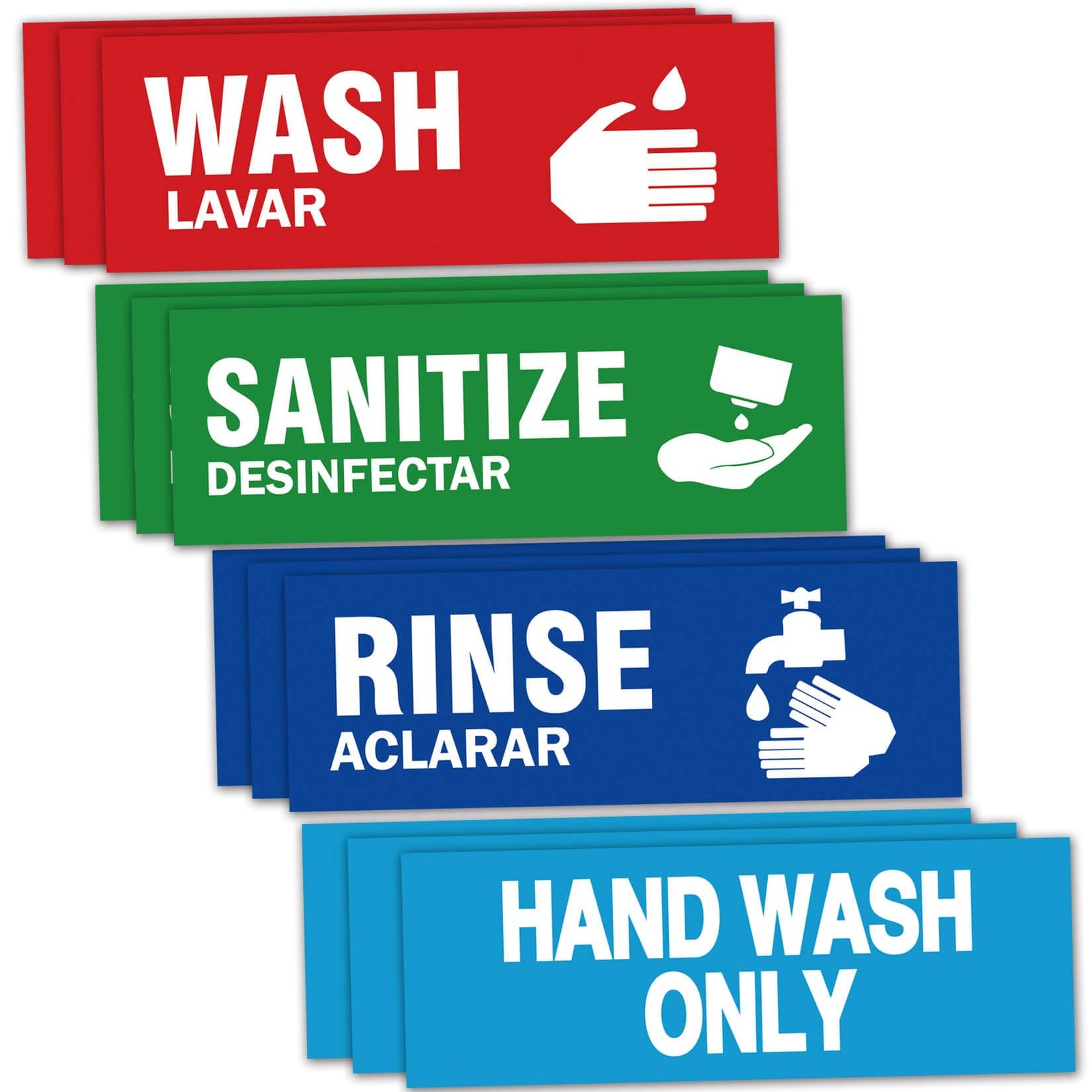 12 Pack Sink Labels Wash Rinse Sanitize Stickers Waterproof Kitchen Signs Set