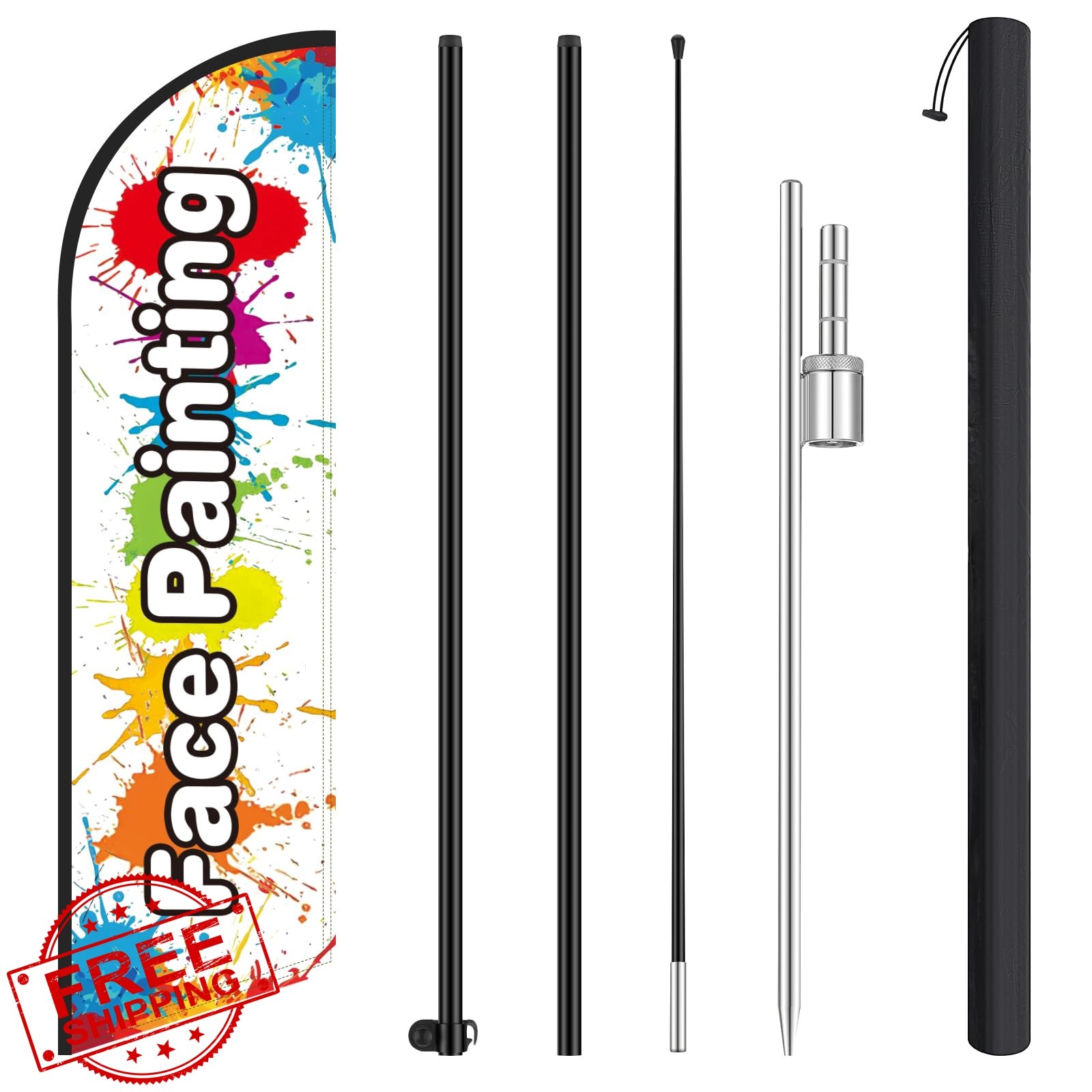 HunnmingRe 11.2ft Face Painting Feather Flag w/ Pole Multicolor 1 Pc