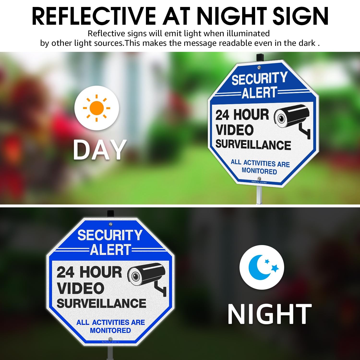 Security Sign Video Surveillance Sign with 42″ Stake, 2Pack 10″x10″ Rust Free…