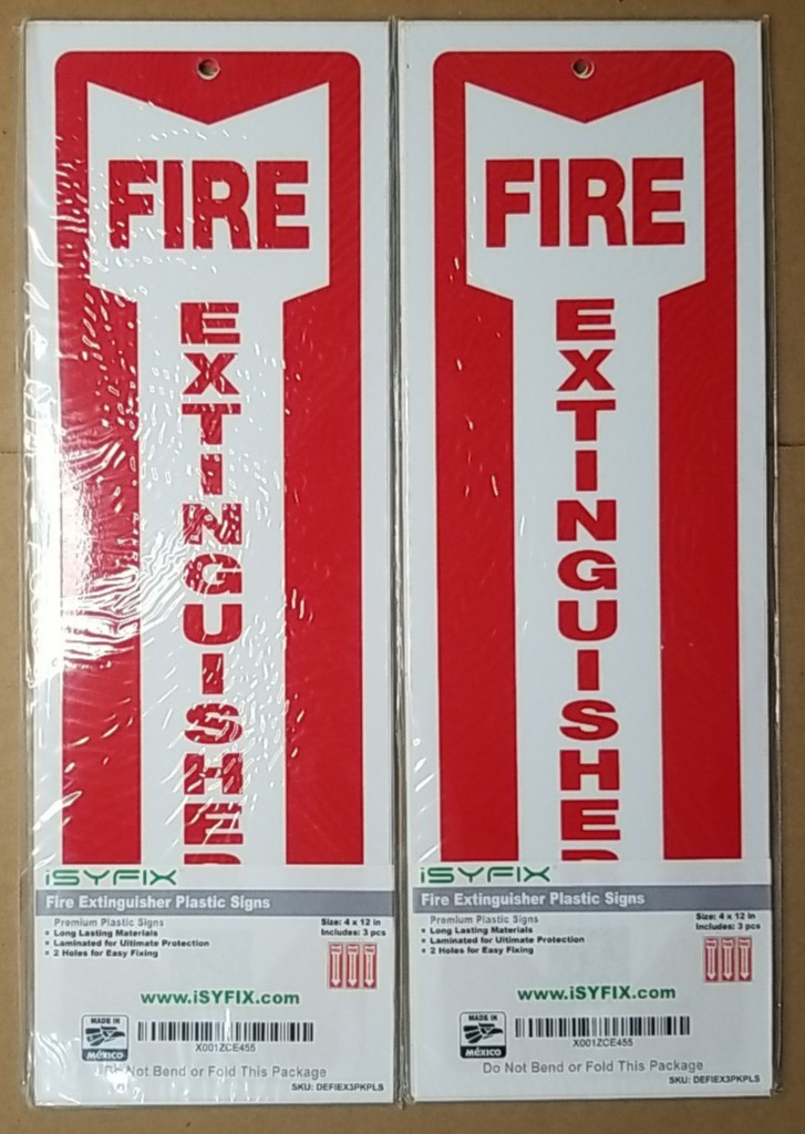2 Packs 6 Signs Isyfix Plastic Fire Extinguisher Sign 4×12 Hanging Screw Mount