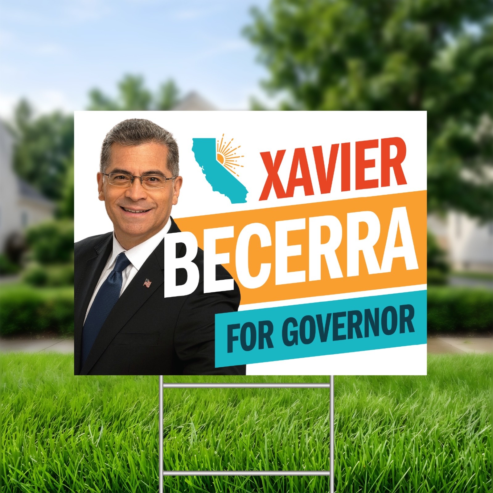 Xavier Becerra Governor 2026 w/Photo Coroplast Yard Sign with Metal Stake