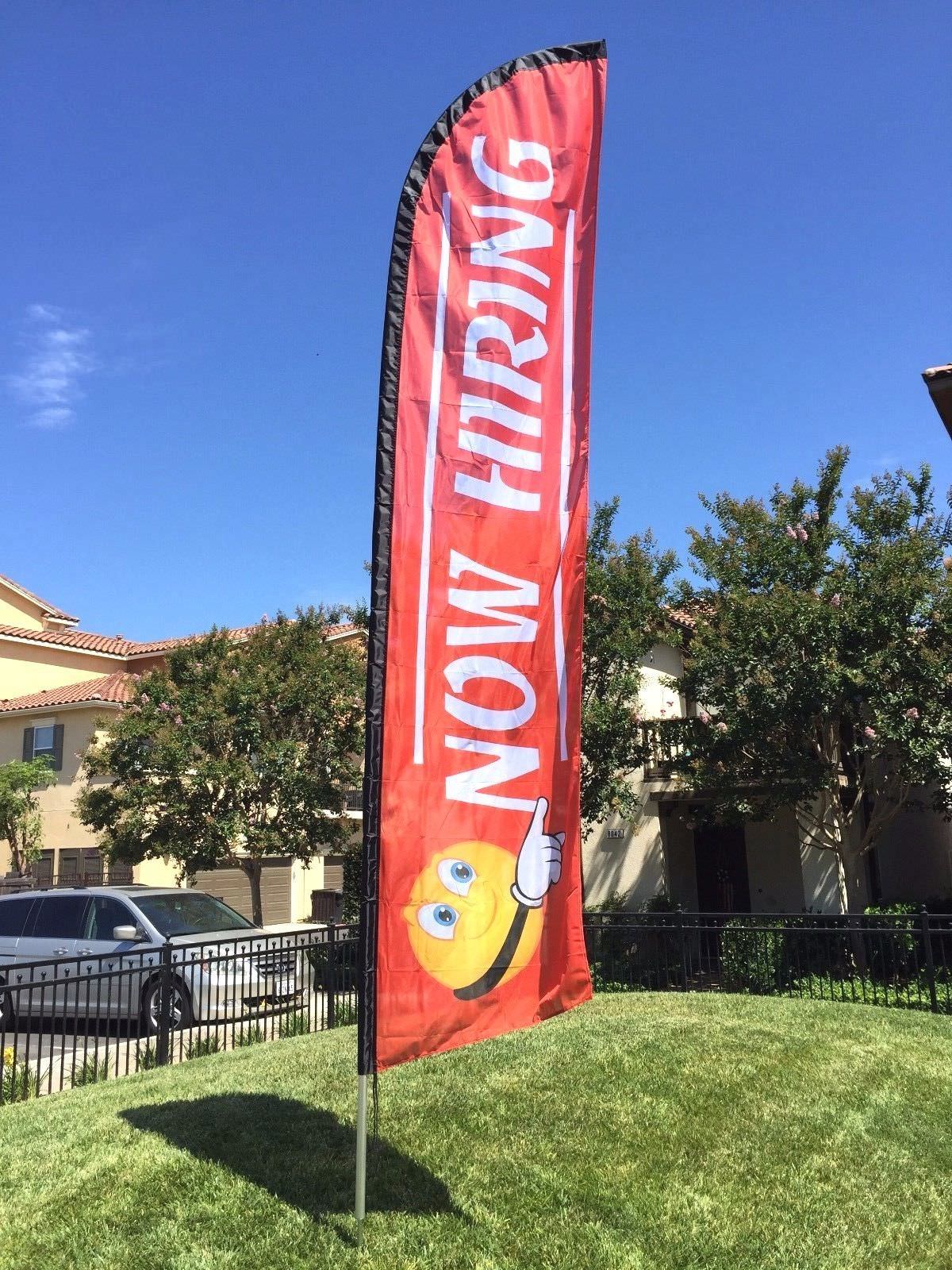 Custom Feather Swooper Banner Sign Flag 15′ Kit Now Hiring -Free Gift