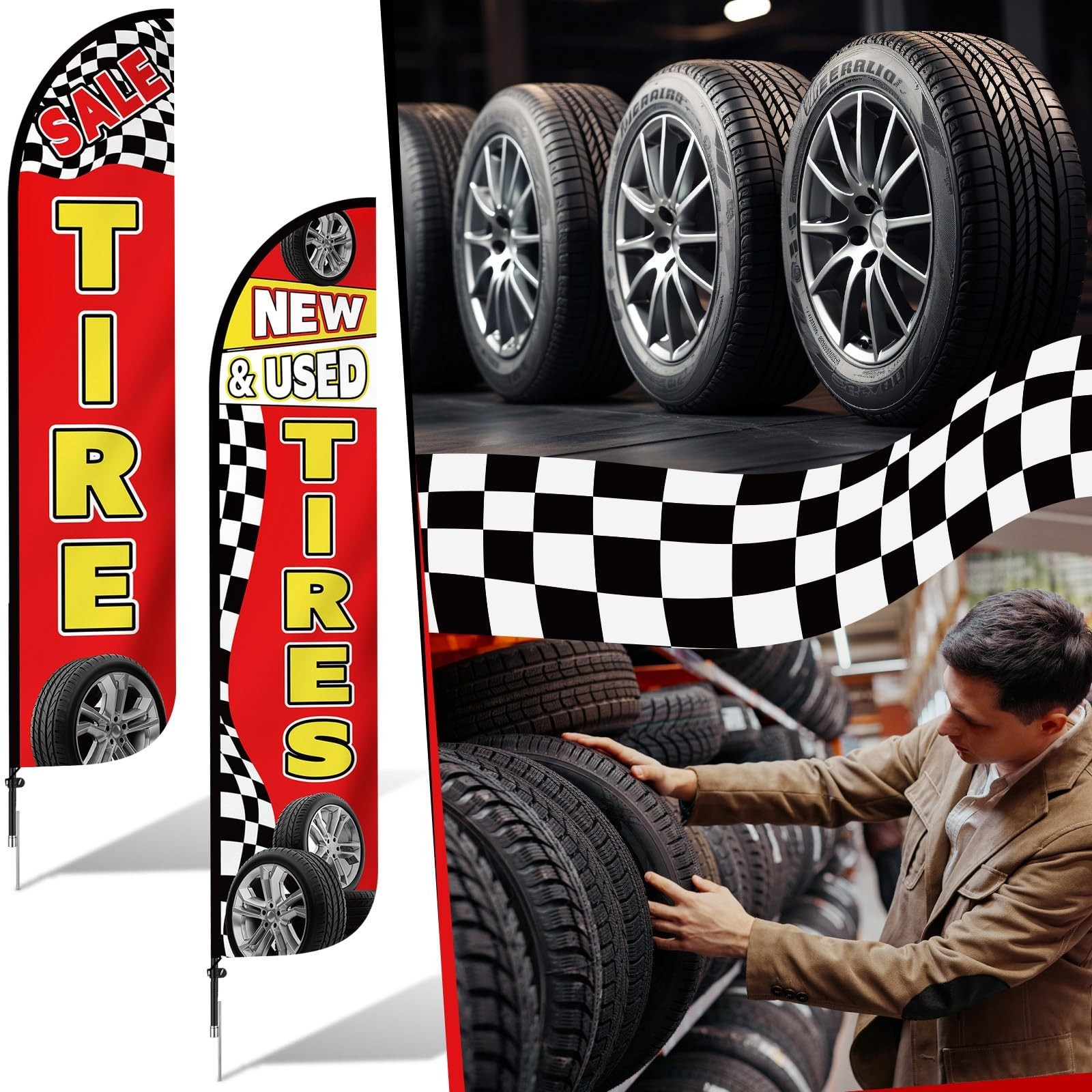 Remagr 2 Pack 15 Feet Tire Sale King Flags New and Used Tires Shop Feather Fl…