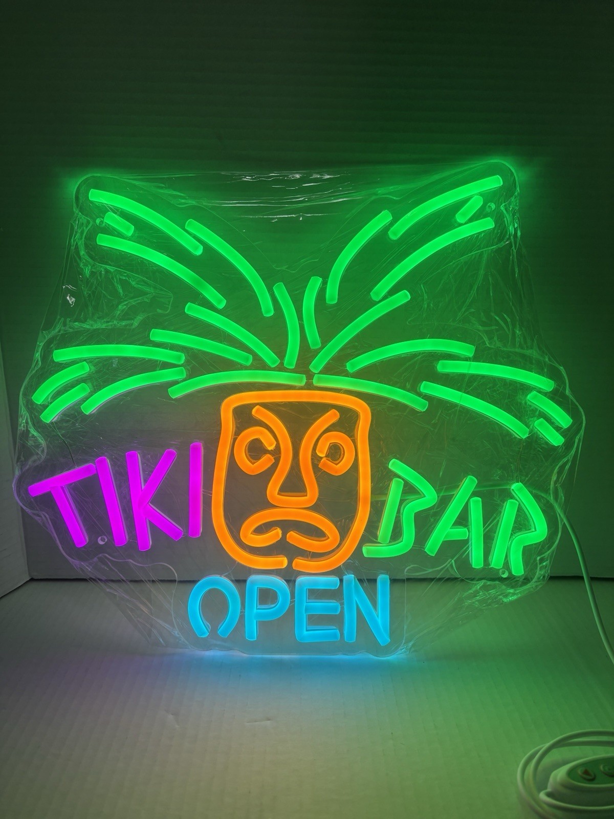 Tiki Bar Open Neon LED Wall Sign Dimmable Store Bar Wall Decor 14″x13″