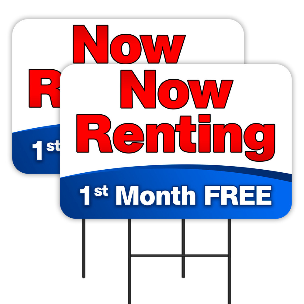 NOW RENTING 1st Month Free 2 Pack Double-Sided Yard Signs 16″ x 24″ with Metal S
