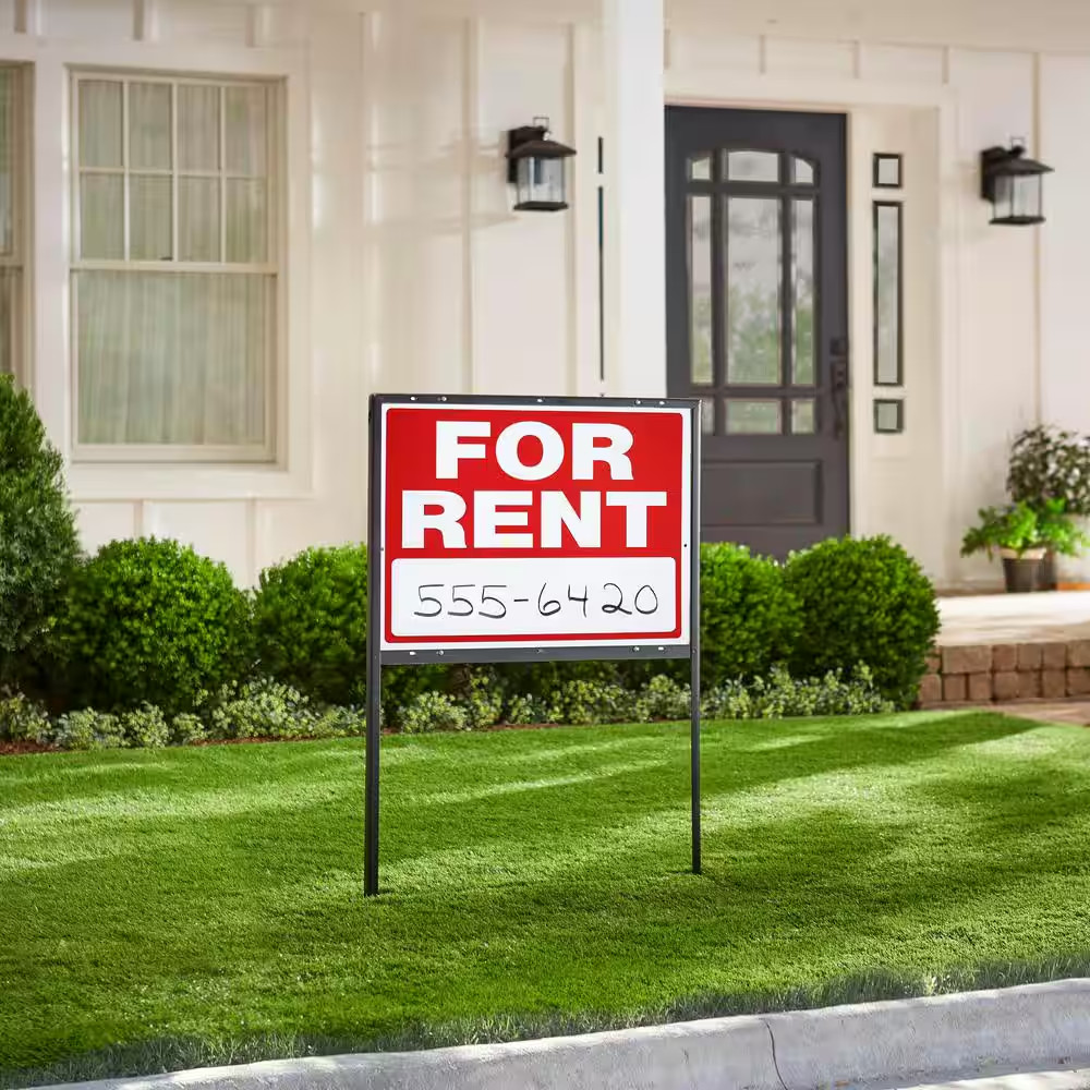 18 In. X 24 In. Red and White Plastic for Rent Sign